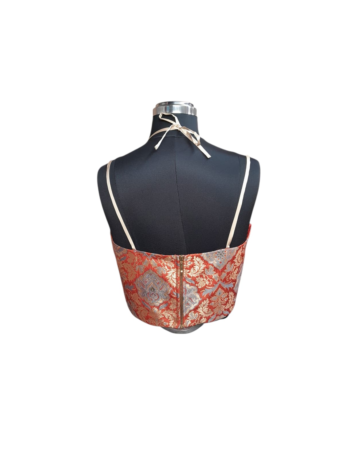 Orange Brocade Crop Top Blouse