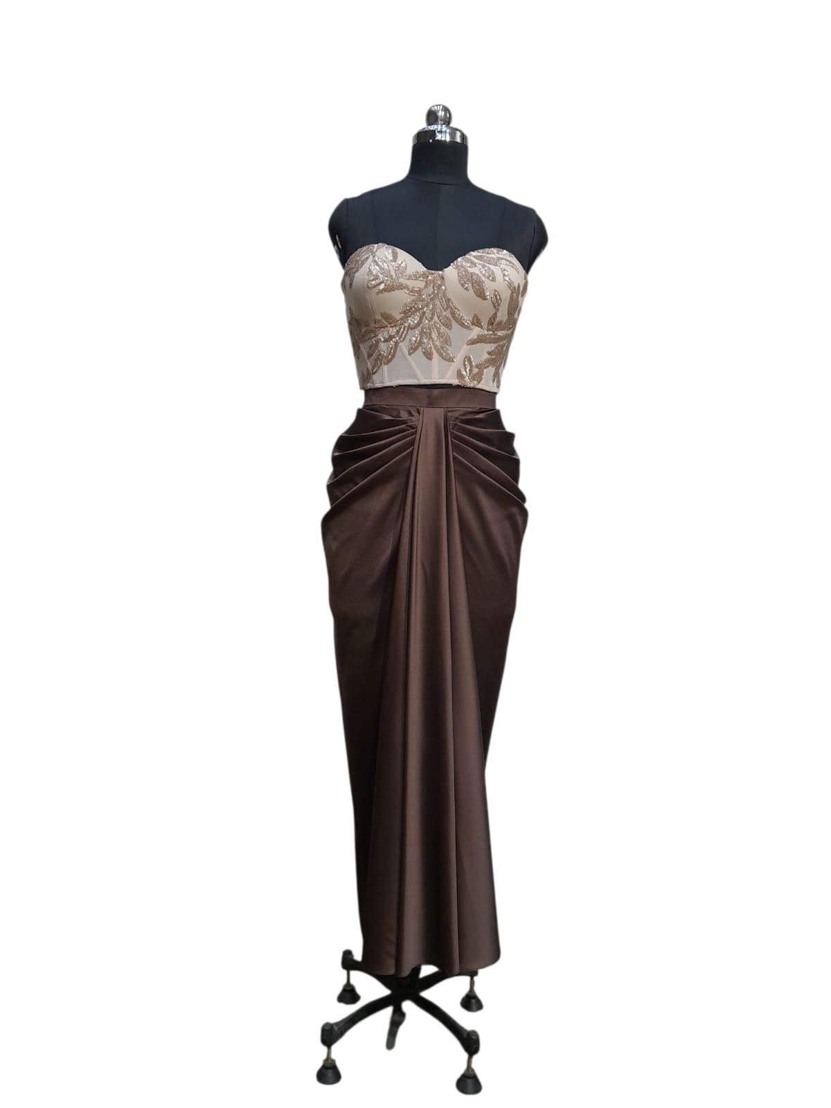 Elegant Embroidered Bustier with Draped Skirt