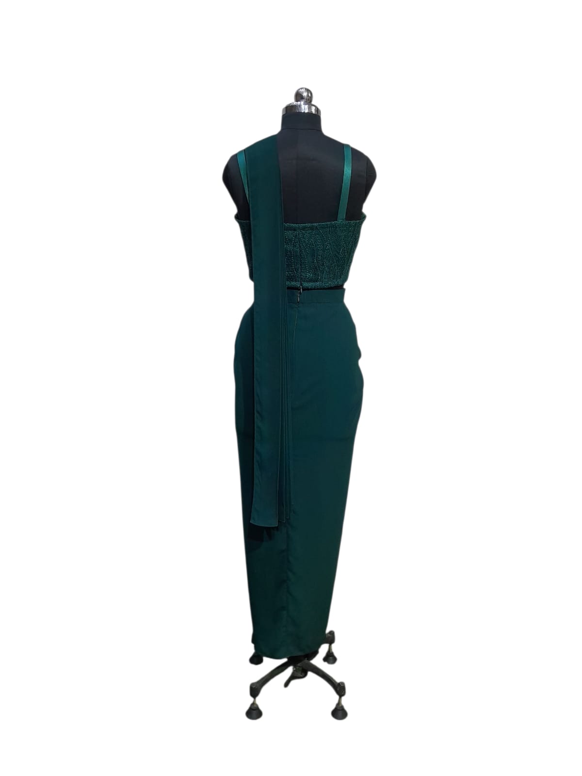 Emerald Green Ruffle Drape Saree