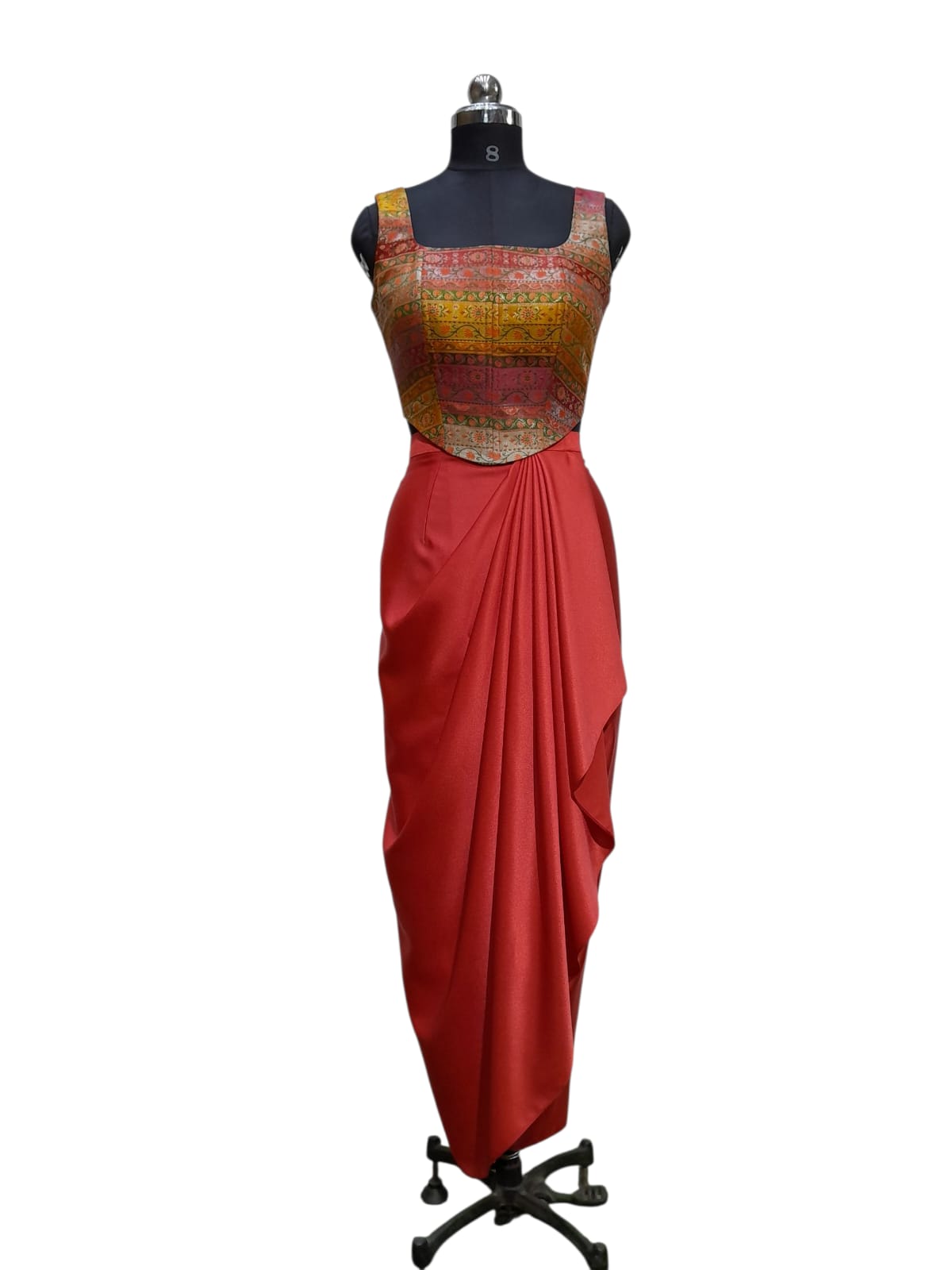 Rust Red Indo-Western Draped Dress