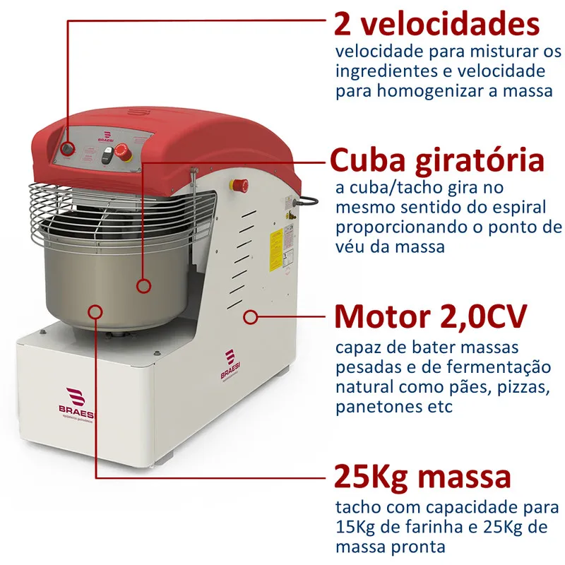 Amassadeira Espiral 25kg AES-25 - Braesi