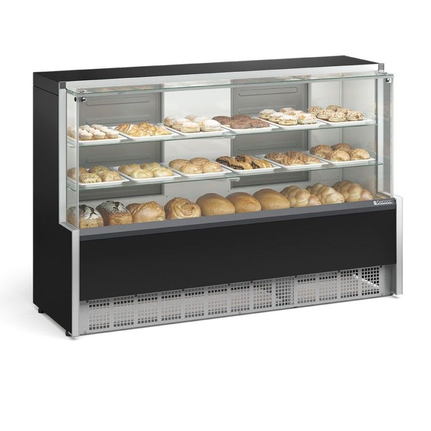 Balcão Vitrine Neutra Aurora - 1,75M MPNA-175 R PR - Preta 220v - Gelopar