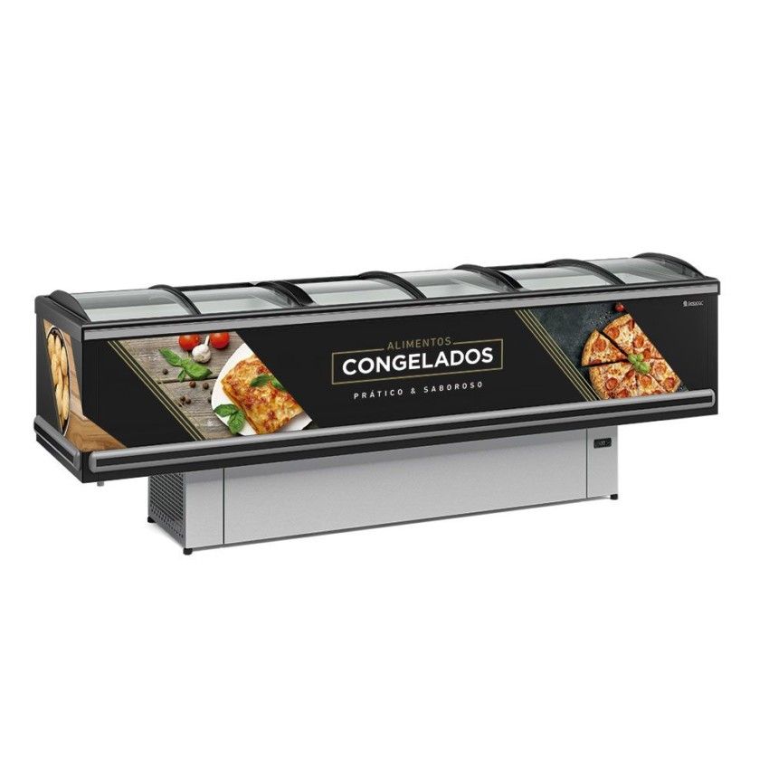 Ilha Dupla Para Congelados Expositor Vidro Curvo Deslizante 2,90m GESV-290 CL PR Preta 220v - Gelopar