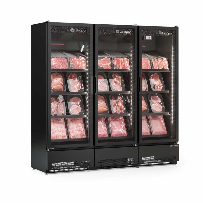 Expositor Vertical Conveniência - 3 Portas Cerveja e Carnes - 1468 Litros GCBC-1450 CB PR Preta 220v - Gelopar