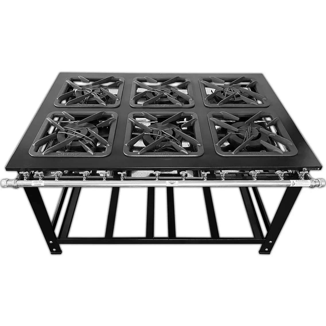 Fogão Industrial 6 Bocas pintado de preto CFZG-158 SQ 40X40 - Cefaz