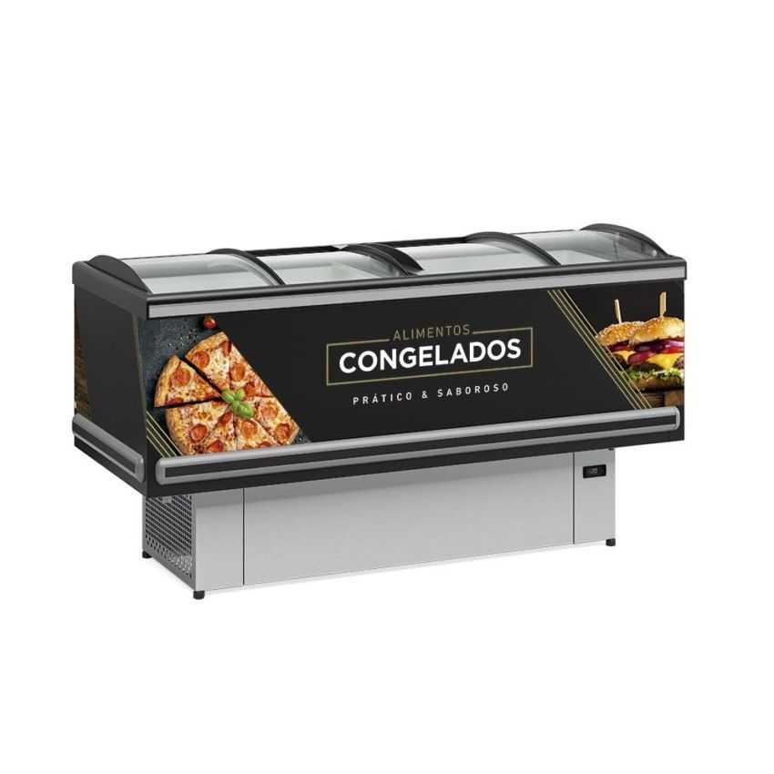 Ilha Dupla Para Congelados Expositor Vidro Curvo Deslizante LED 1,90m GESV-190 CL PR Preta 220v - Gelopar