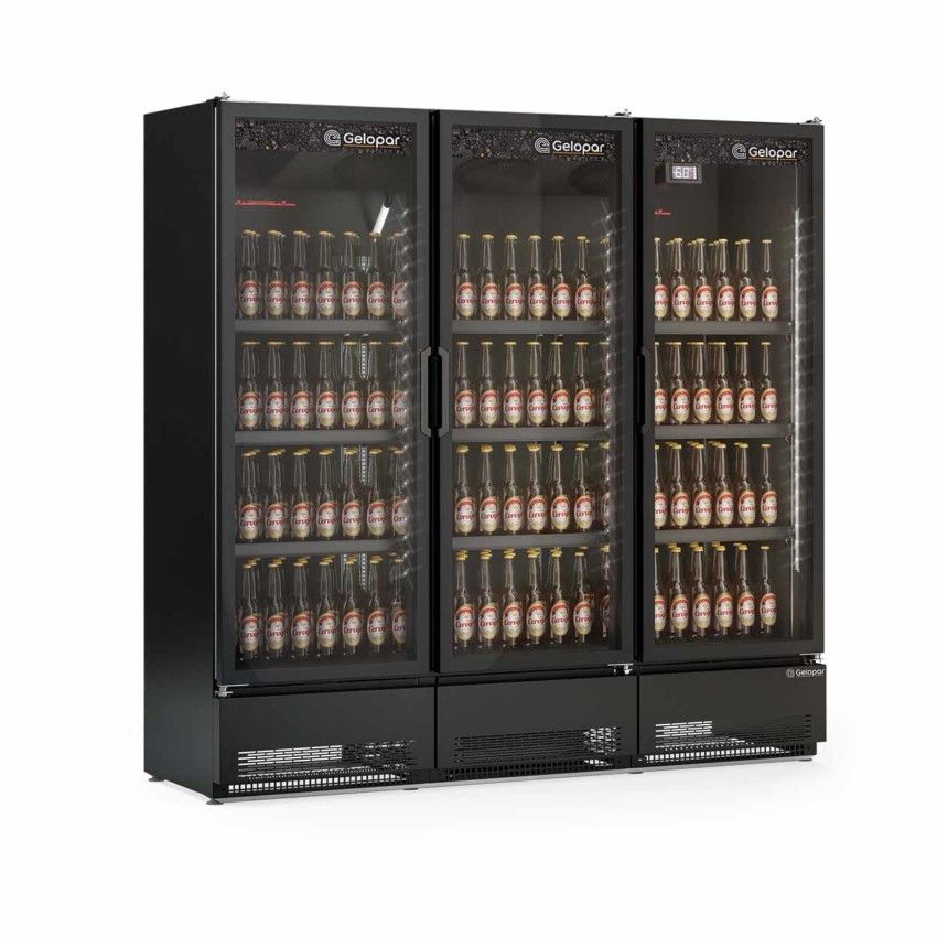 Expositor Vertical Conveniência - 3 Portas Cerveja e Carnes - 1468 Litros GCBC-1450 CB PR Preta 220v - Gelopar