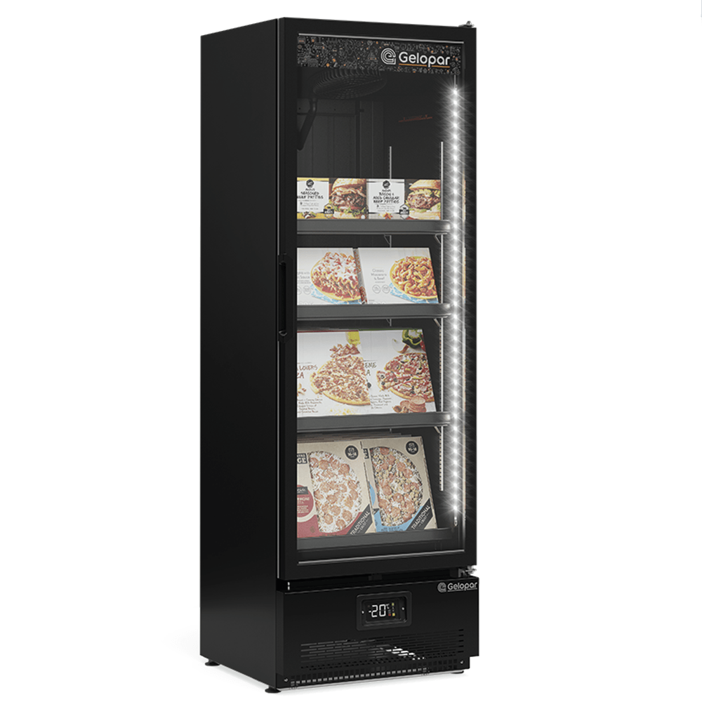 Expositor Freezer Vertical Porta de Vidro 445L Conveniência GCVC-45 CB PR All Black 220v - Gelopar