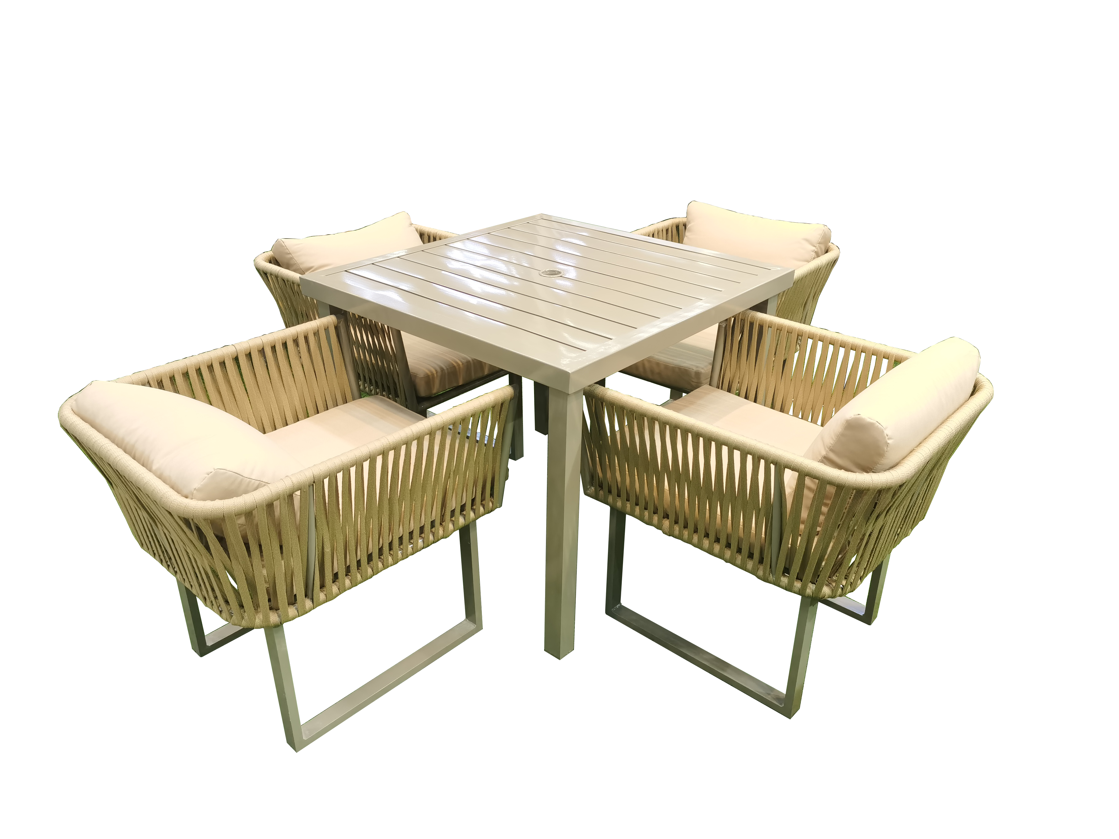 Aluminum Beige Rope Dinning Set With Beige Cushion With (1 Year Warranty)