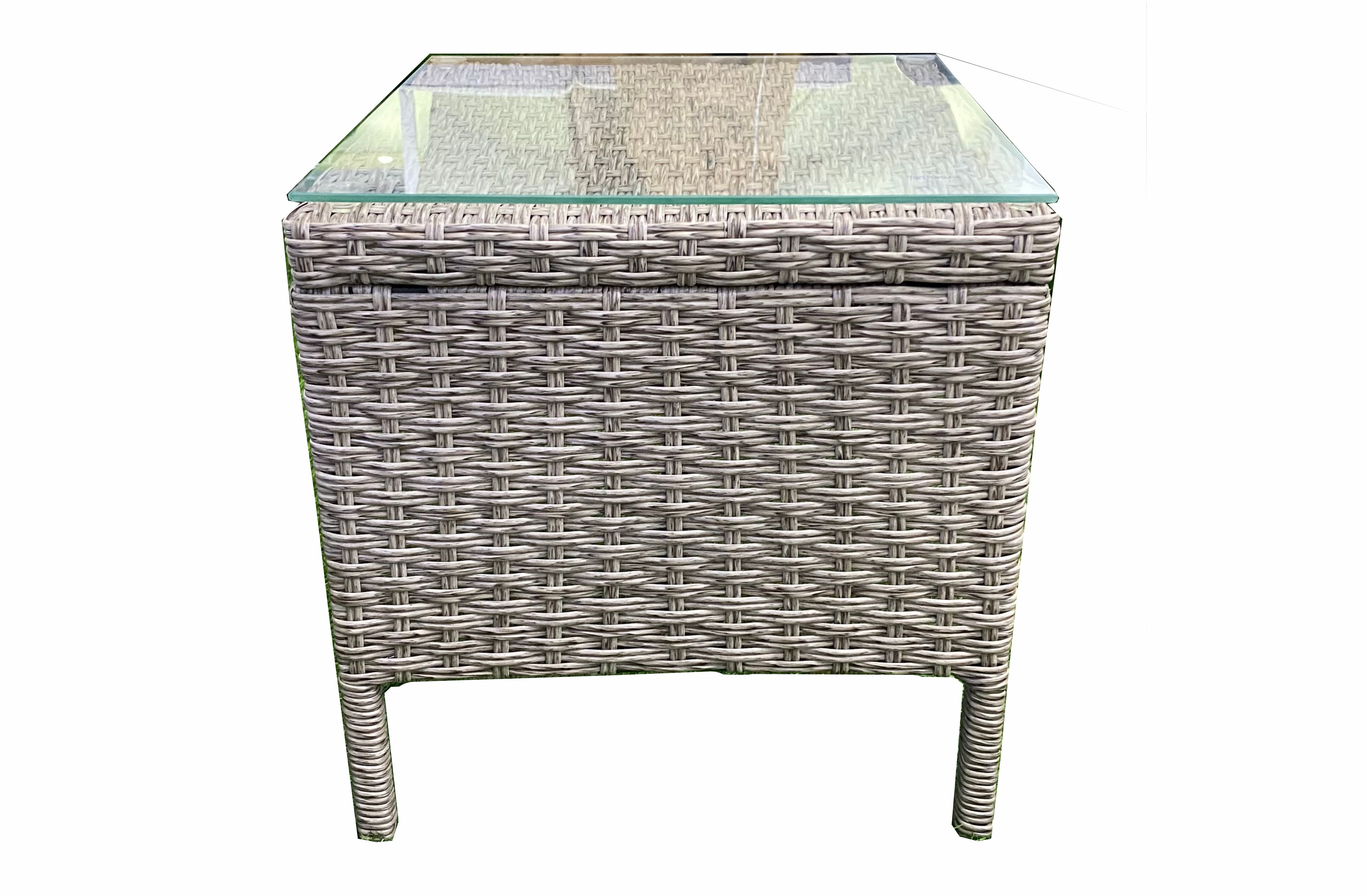 Rattan Sun Lounger With Beige Cushion & Side Table Sun Lounger 