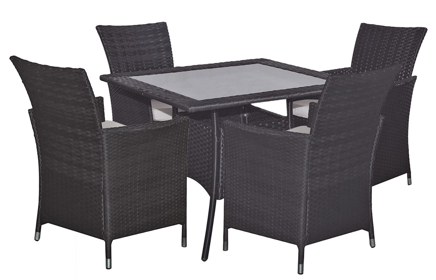Rattan Square Dining Set with 4 Rattan Chair Black color