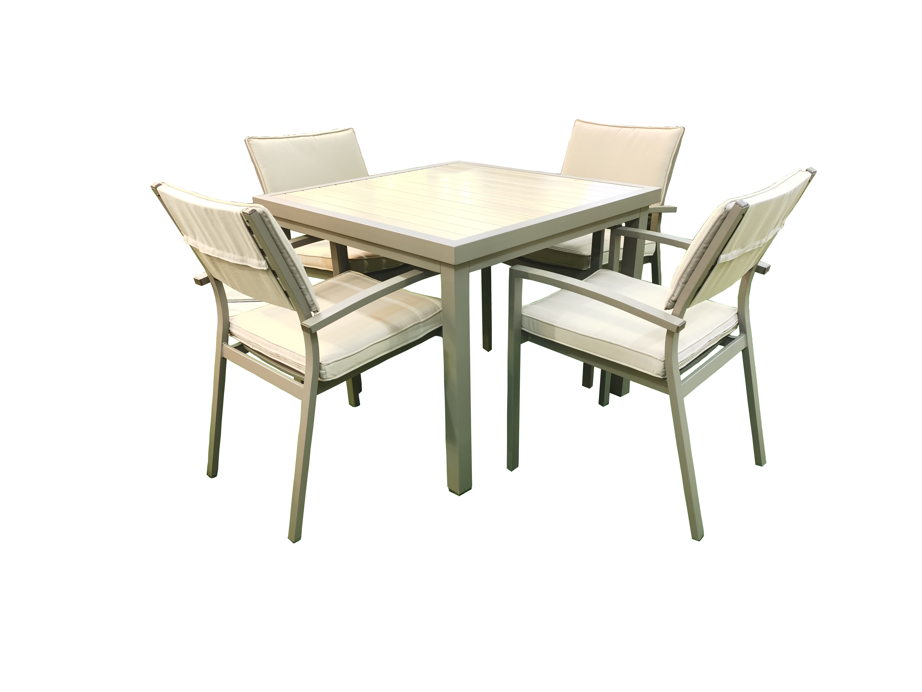 Aluminium Wood Paint Dining Set With Beige Color Cushion (1 Year Warranty)