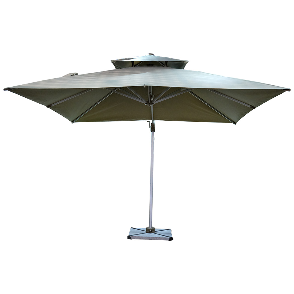 3x3 Meter Khaki Aluminum Umbrella With 60KG Marble Base and 1 Year Warranty