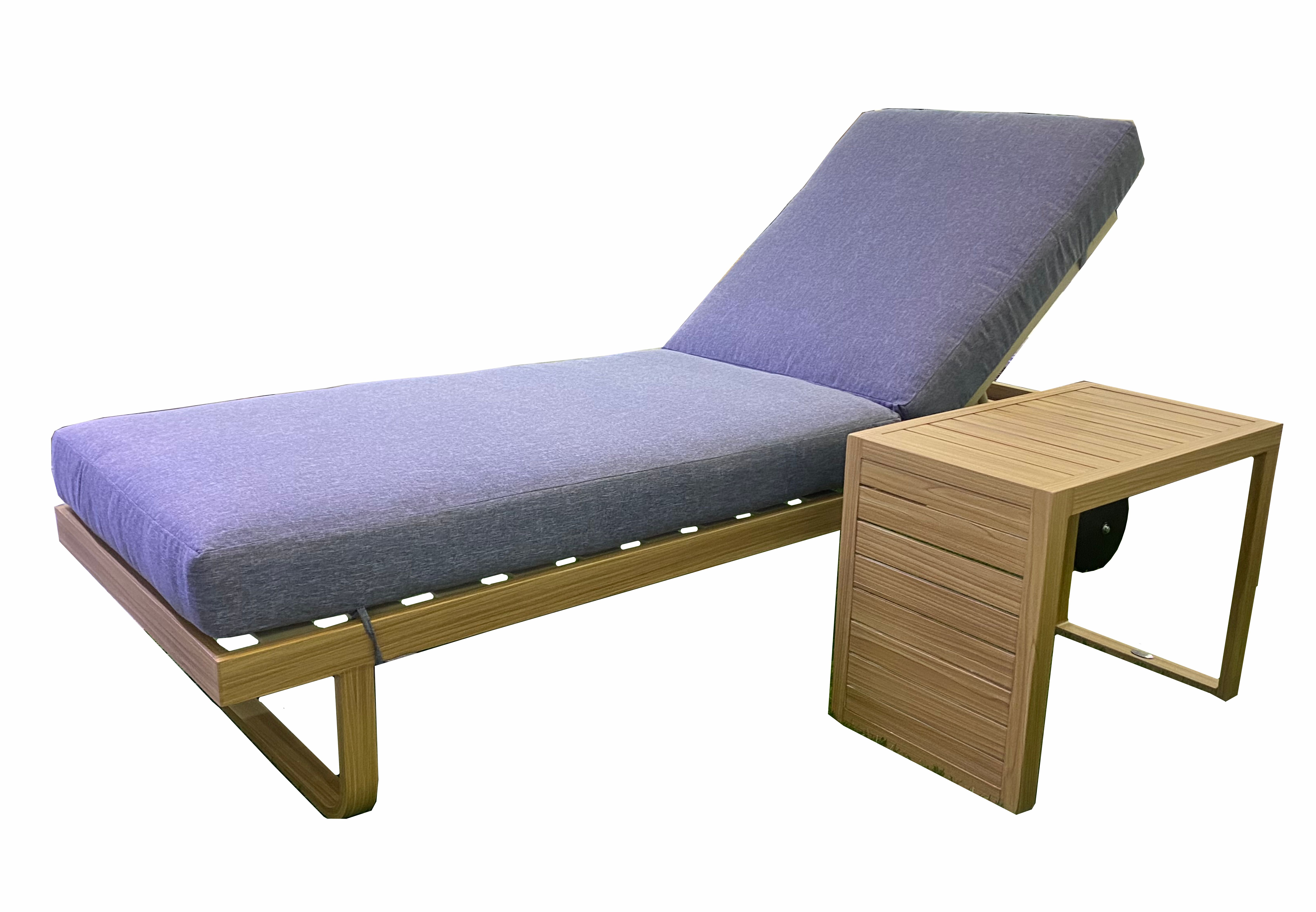 Wooden Paint Aluminium Sunlounge With Grey Cushion and Side Table