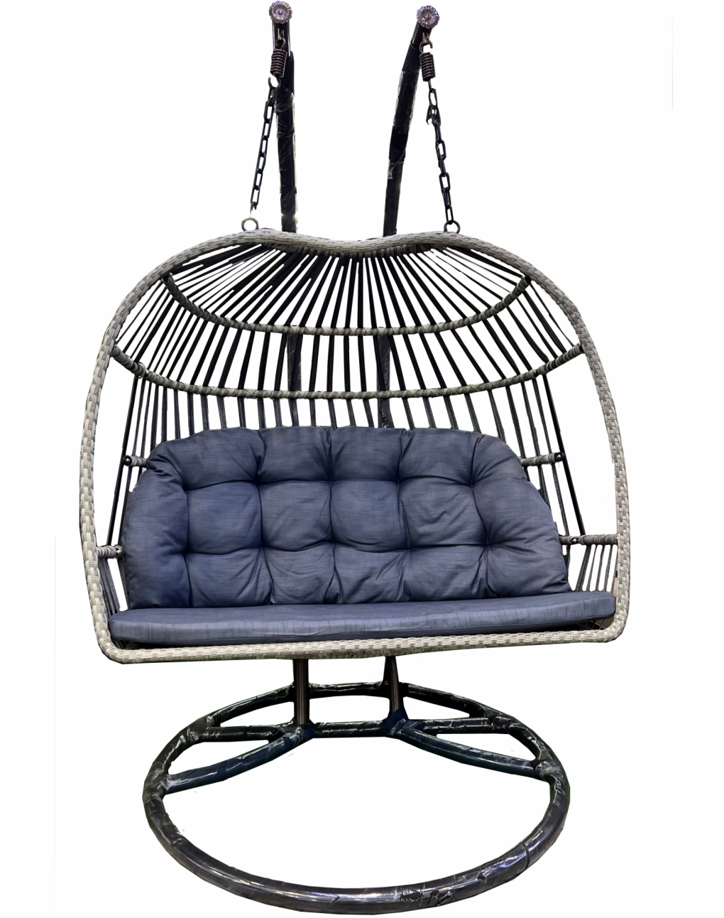 2 Seater Grey Rope & Rattan Swing With Grey Cushion (1 Yeary Warranty)