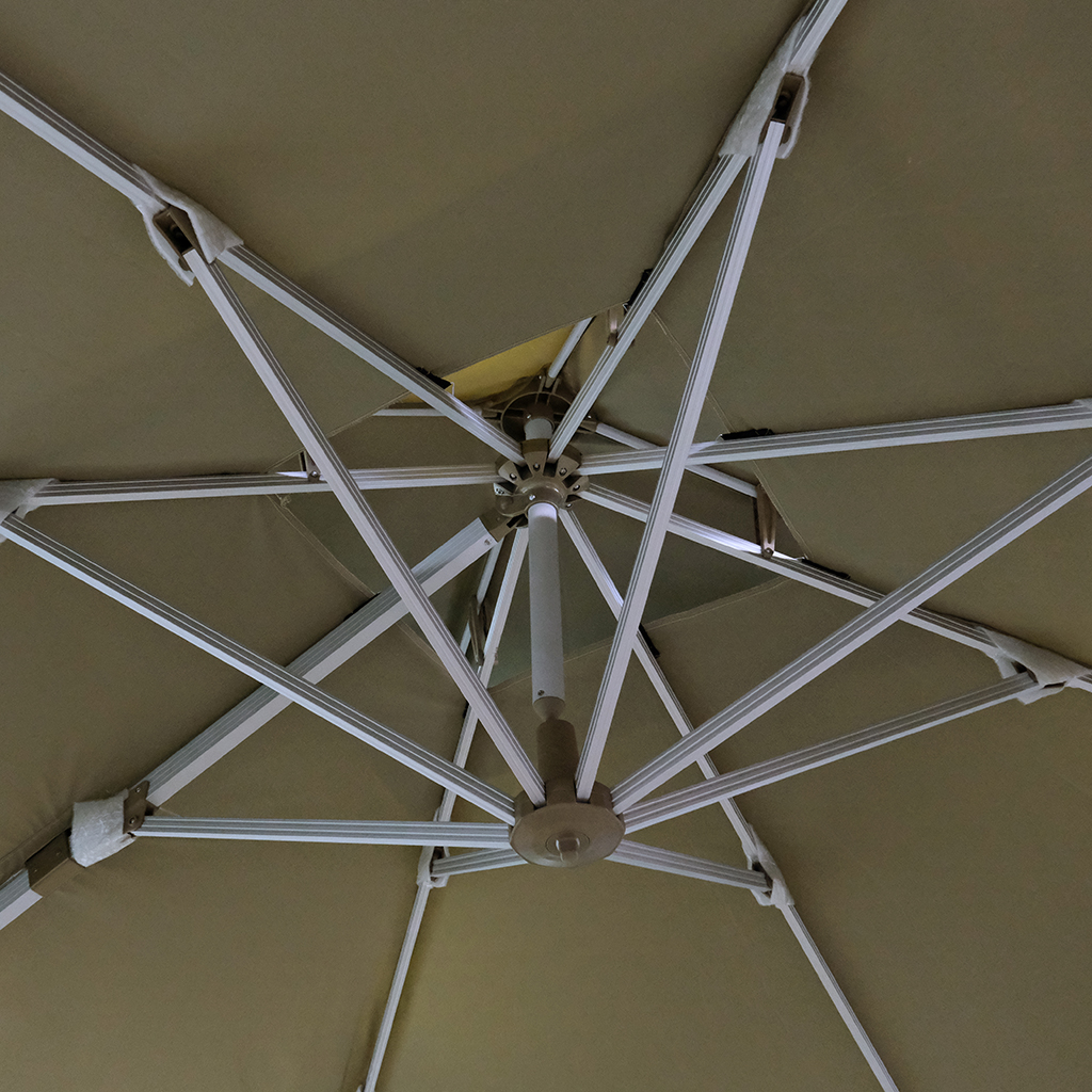 3x3 Meter Khaki Aluminum Umbrella With 60KG Marble Base and 1 Year Warranty