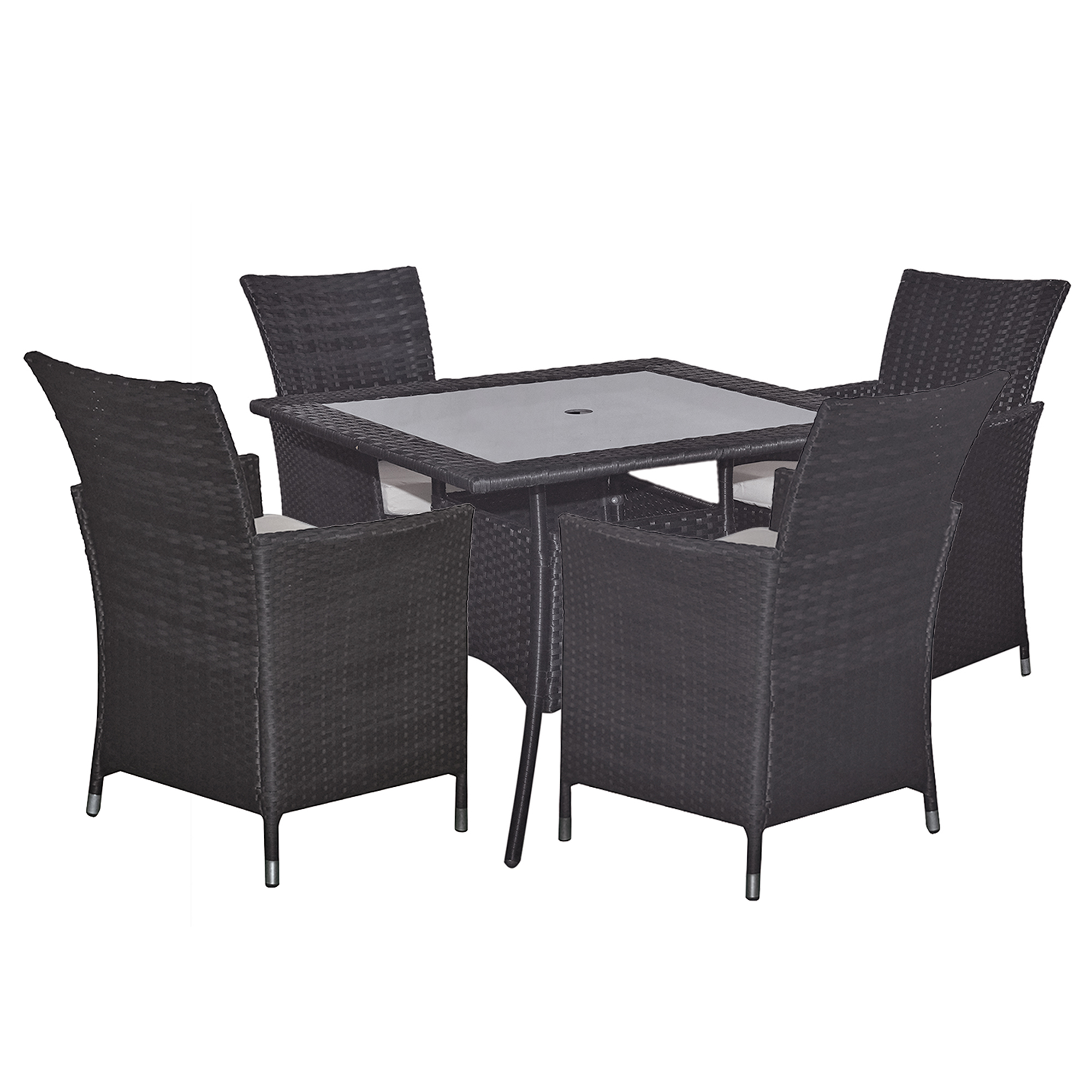 Rattan Square Dining Set with 4 Rattan Chair Black color