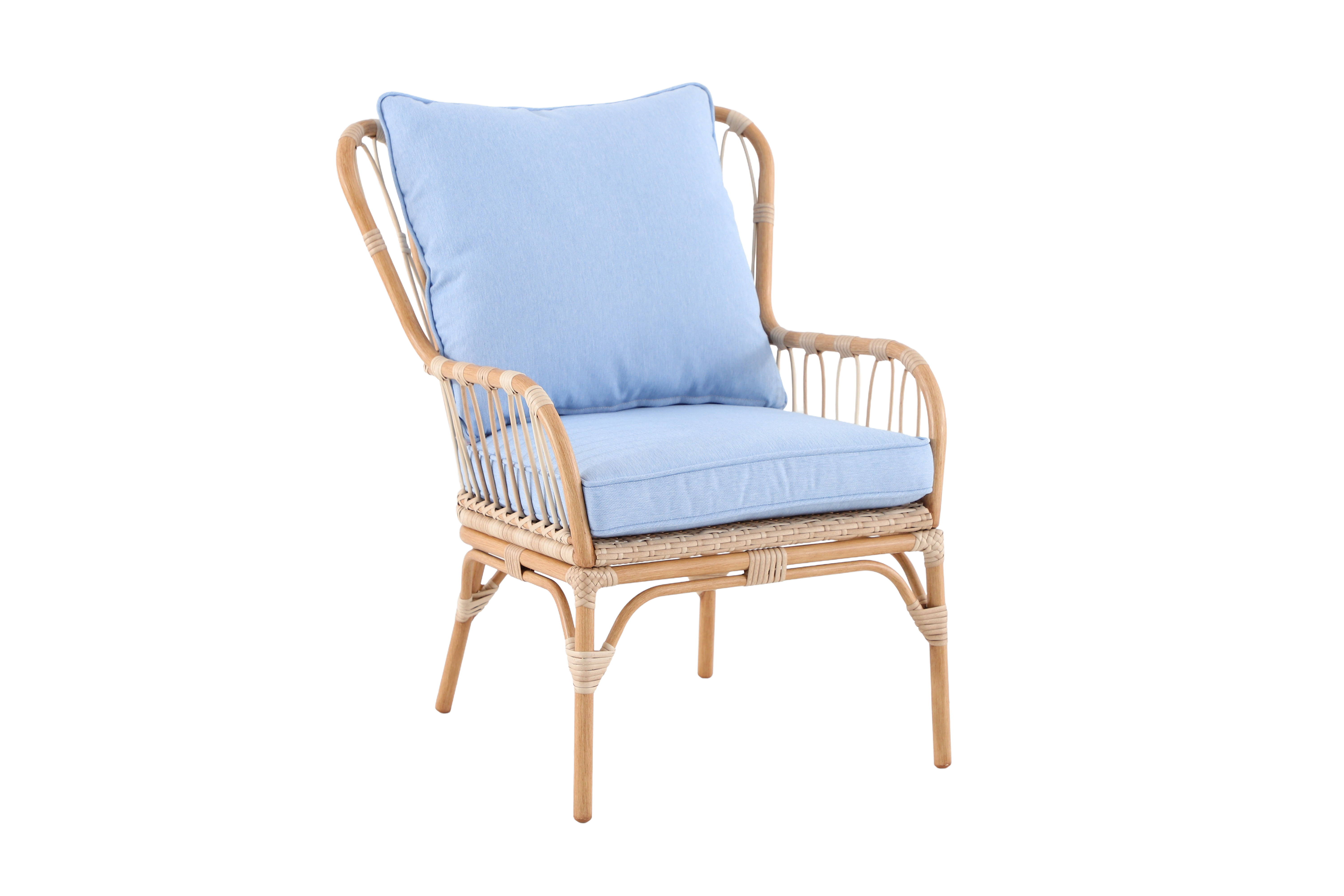 4 Seater Aluminium Wood Paint Lounge Set With Blue Cushion