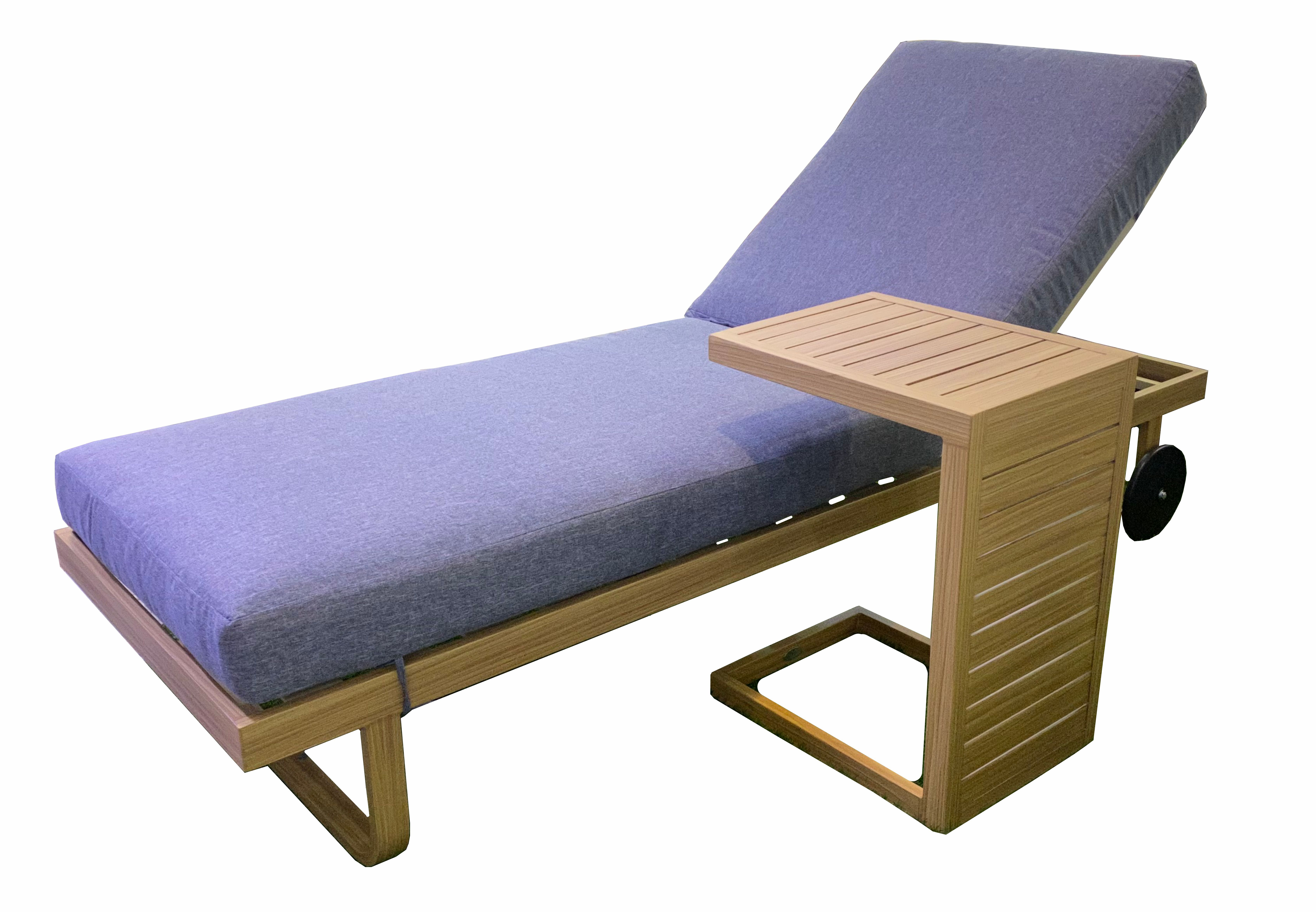 Wooden Paint Aluminium Sunlounge With Grey Cushion and Side Table
