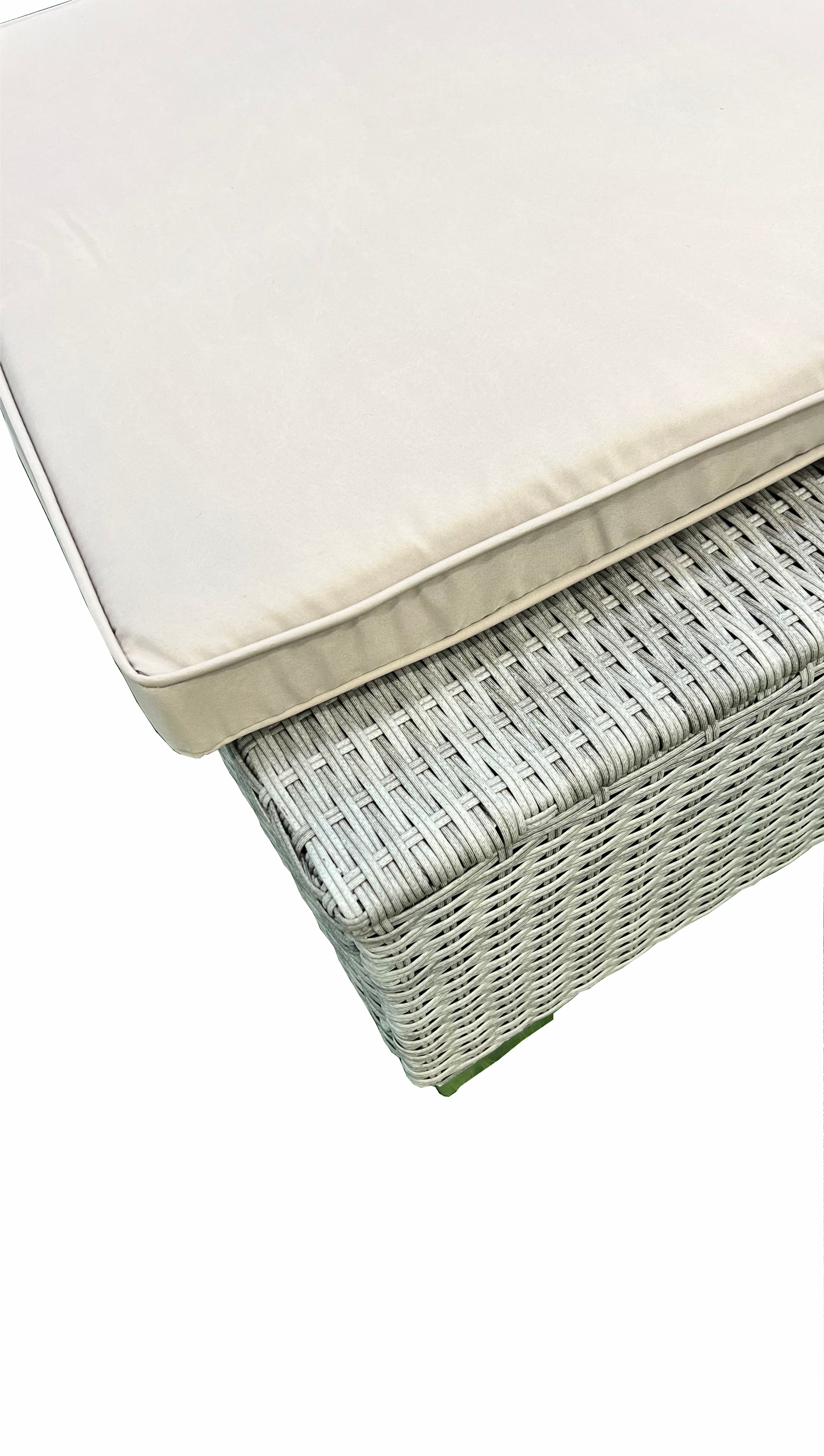 Rattan Sun Lounger With Beige Cushion & Side Table