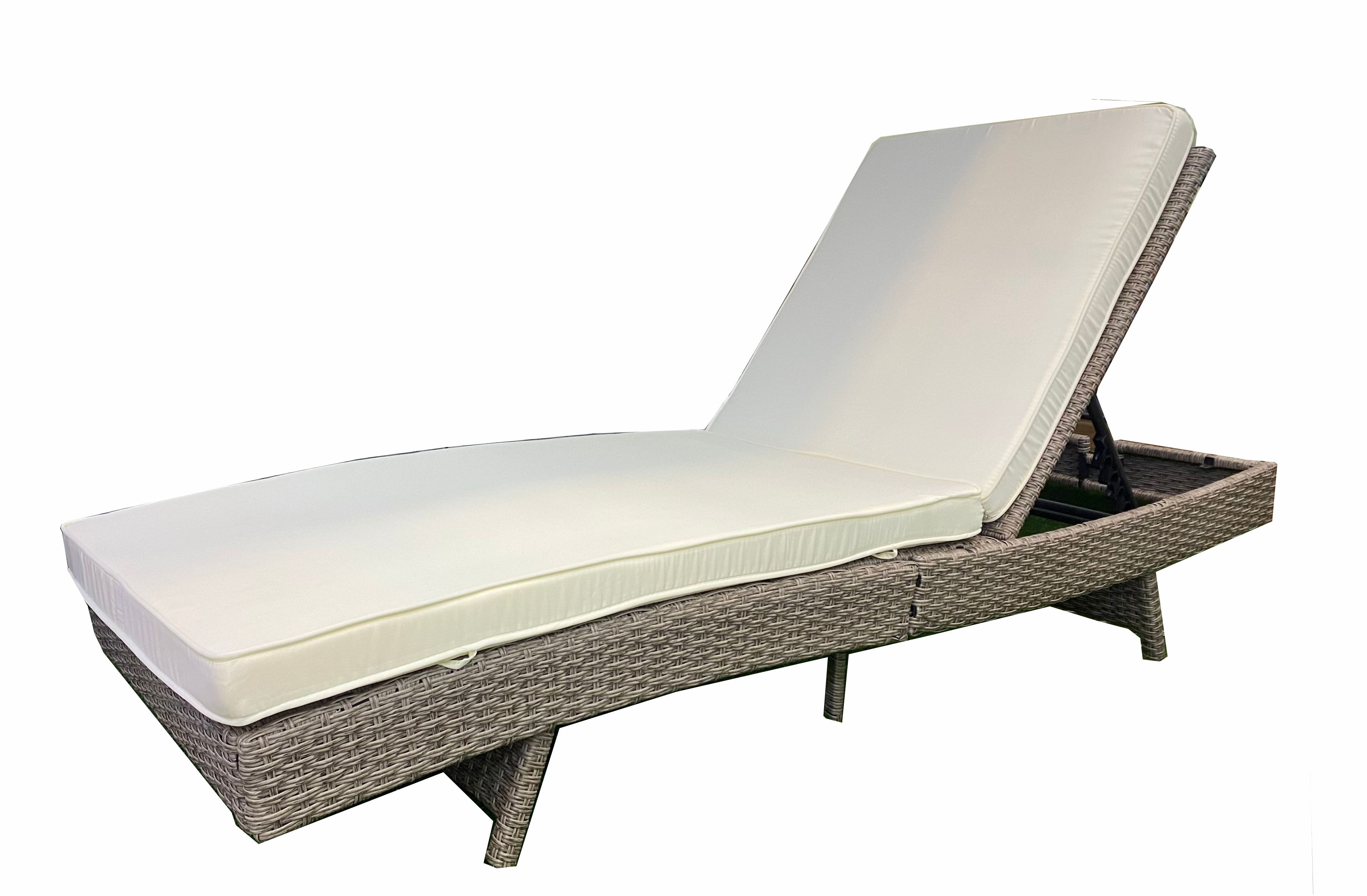 Rattan Sun Lounger With Beige Cushion & Side Table Sun Lounger 