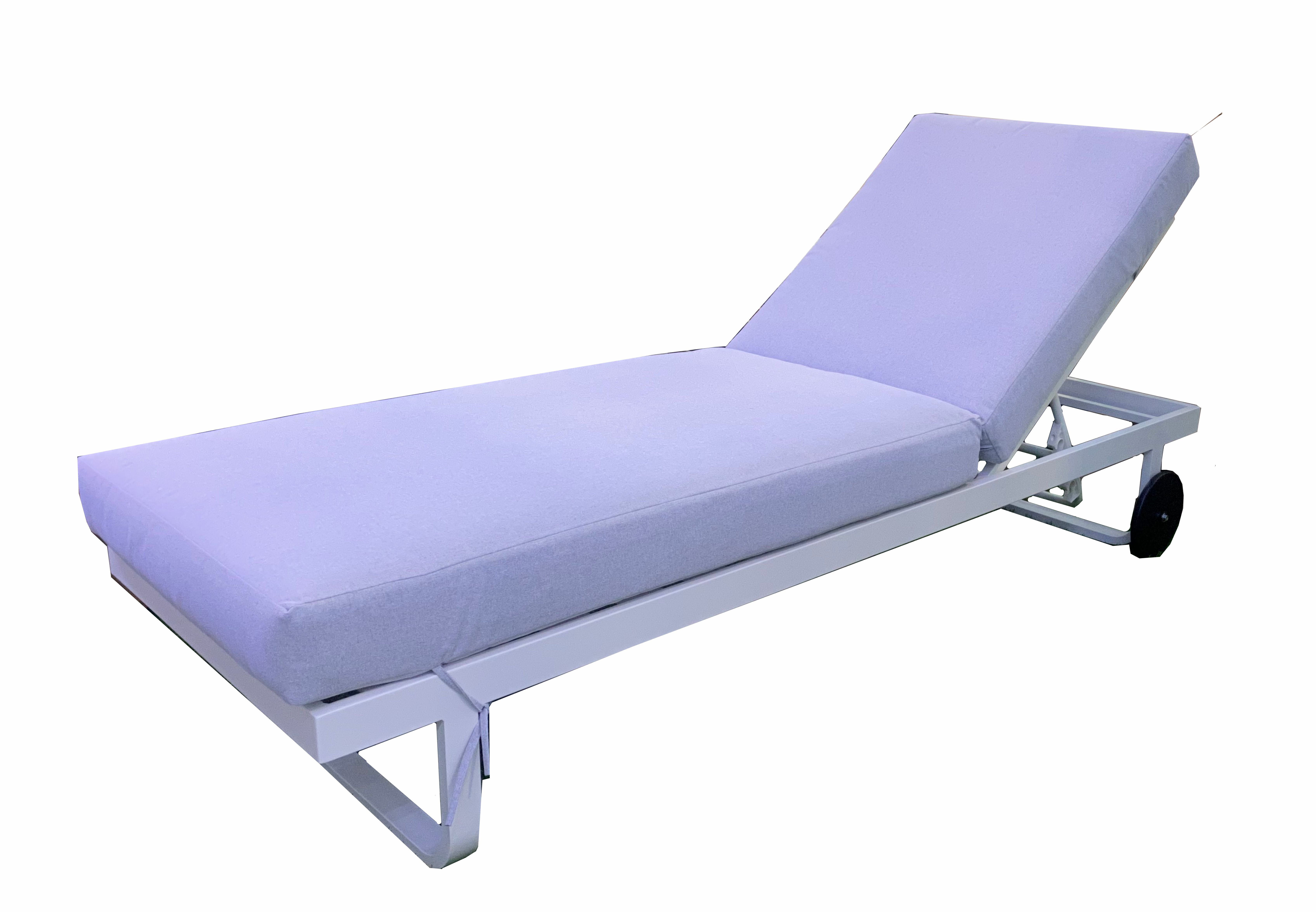 White Aluminium Sunlounge with Grey Cushion and Side Table