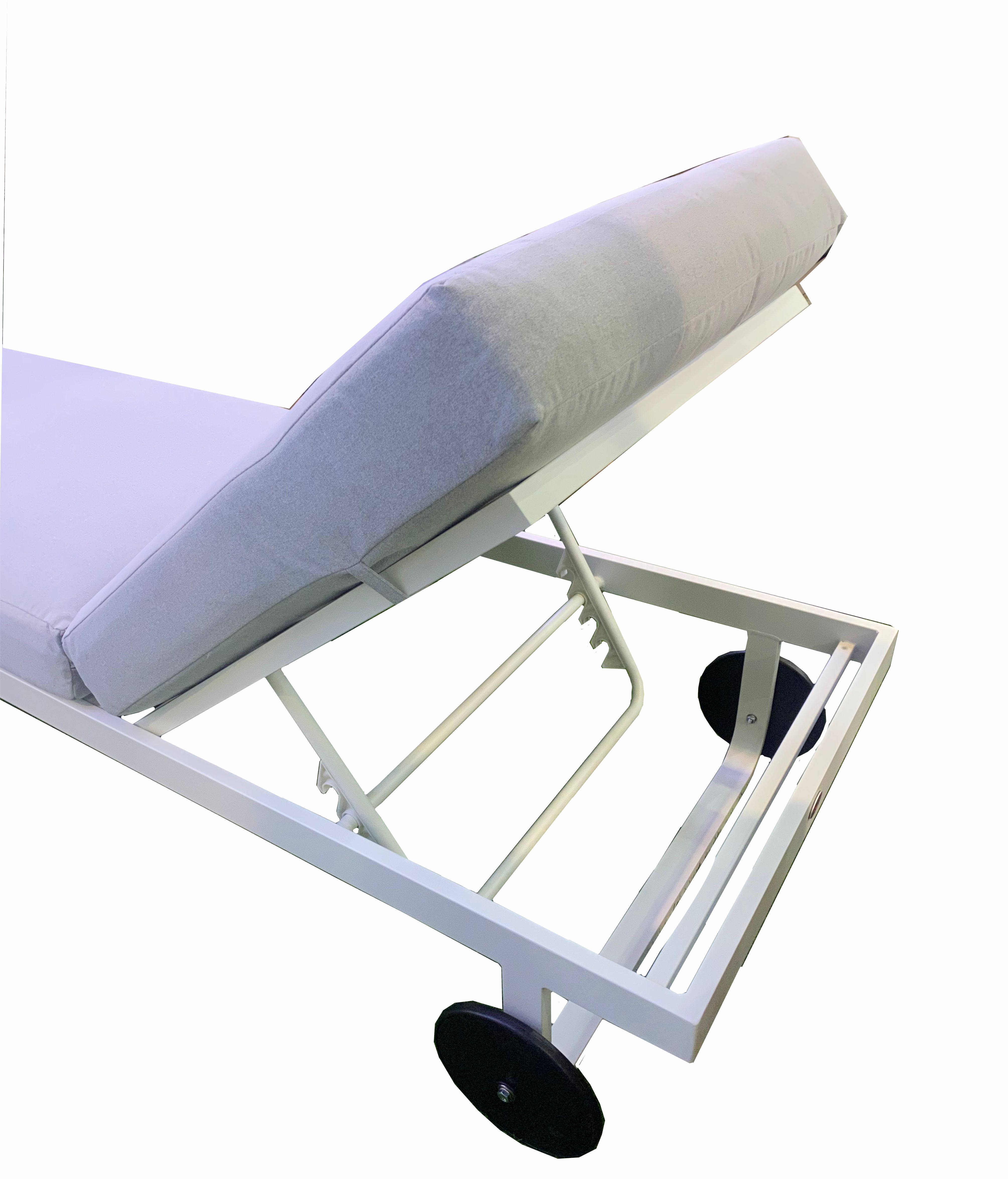 White Aluminium Sunlounge with Grey Cushion and Side Table