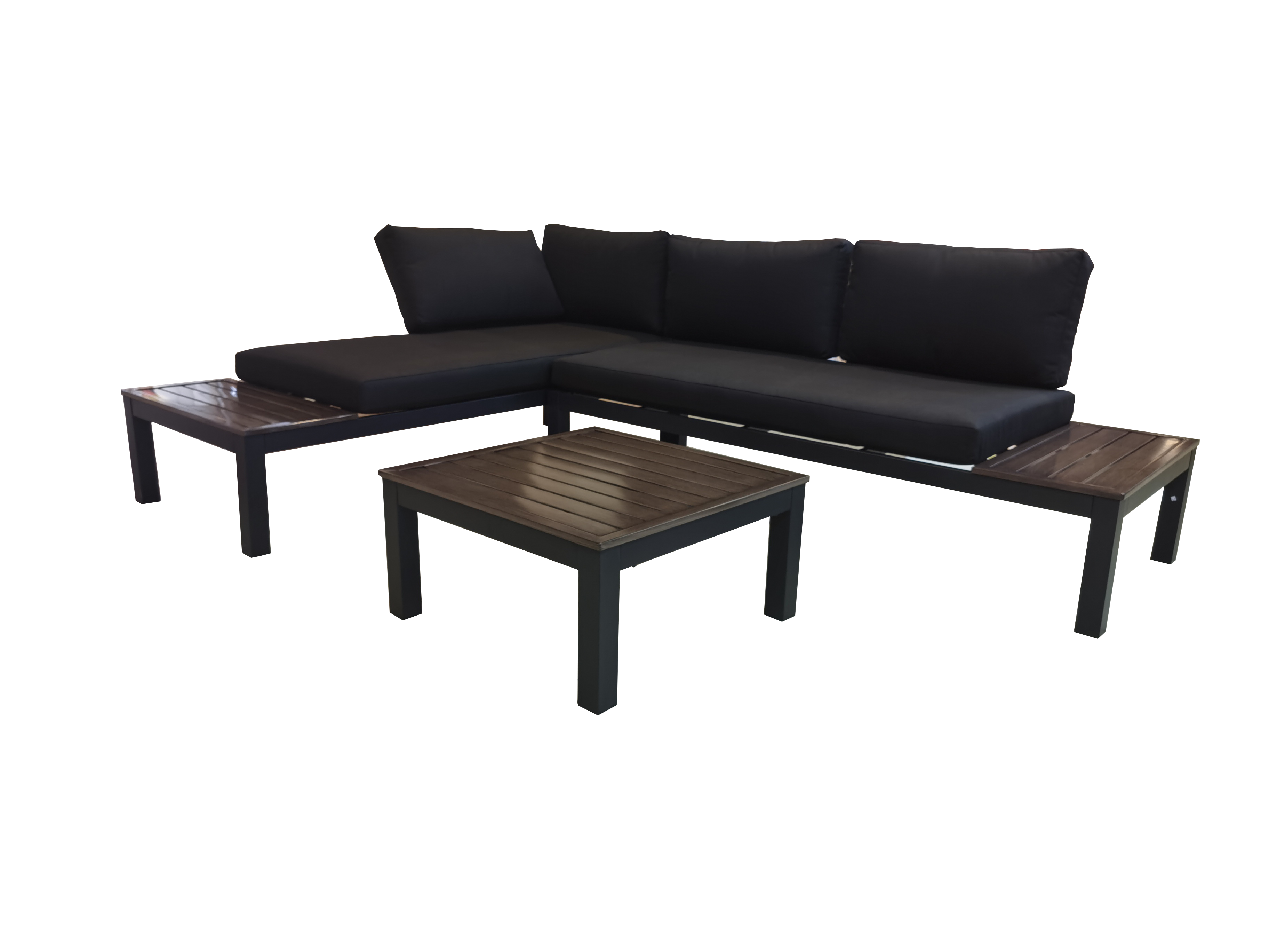 Aluminium L Shape 4 Seater Lounge Set With Dark Grey Cushion