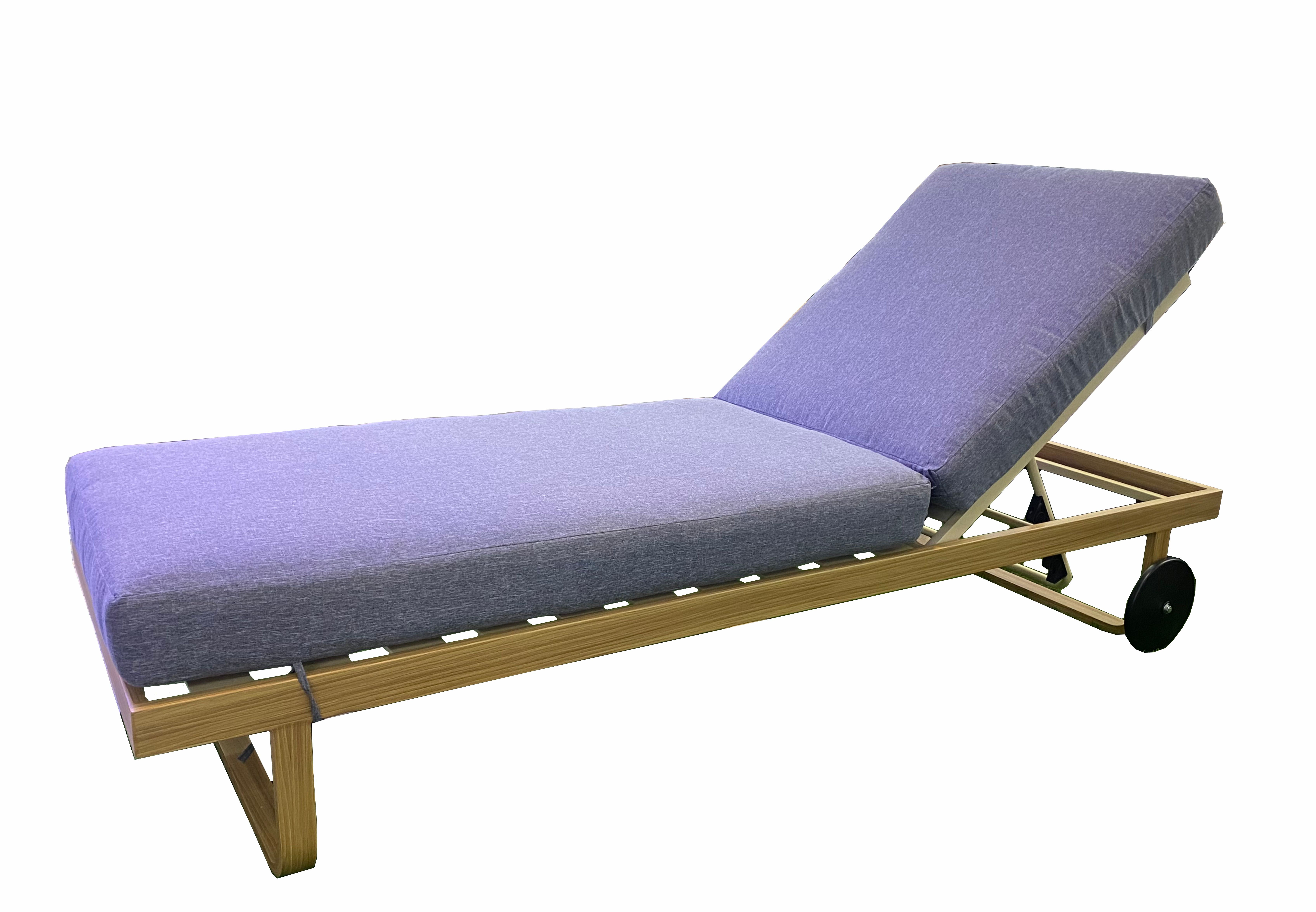 Wooden Paint Aluminium Sunlounge With Grey Cushion and Side Table