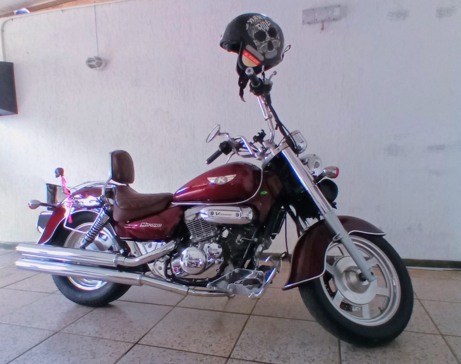 Escapamento Mirage 250 corte reto 3" longo Cromado