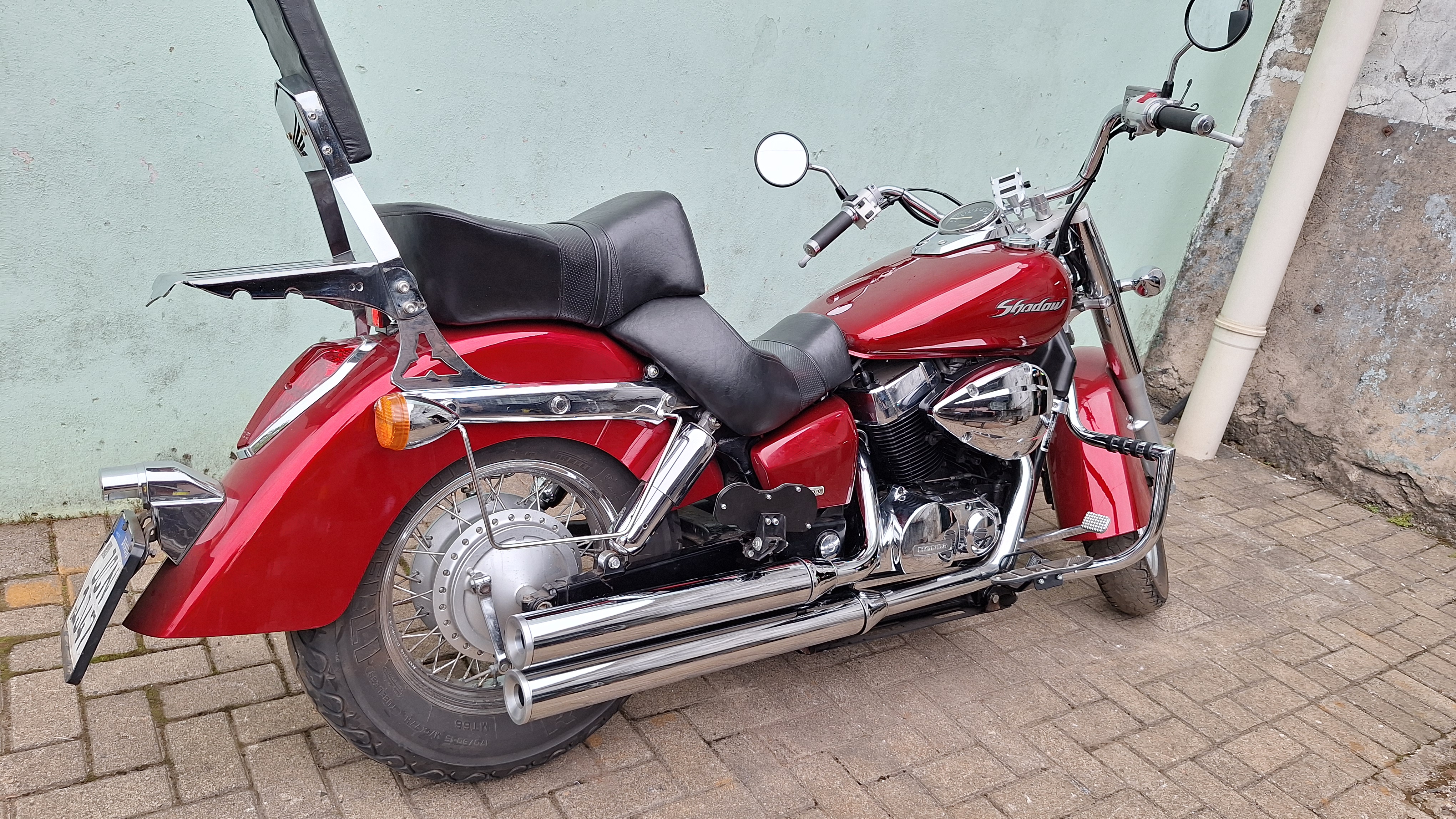 Escapamento Shadow 750 corte reto ponteira alumínio Cromado