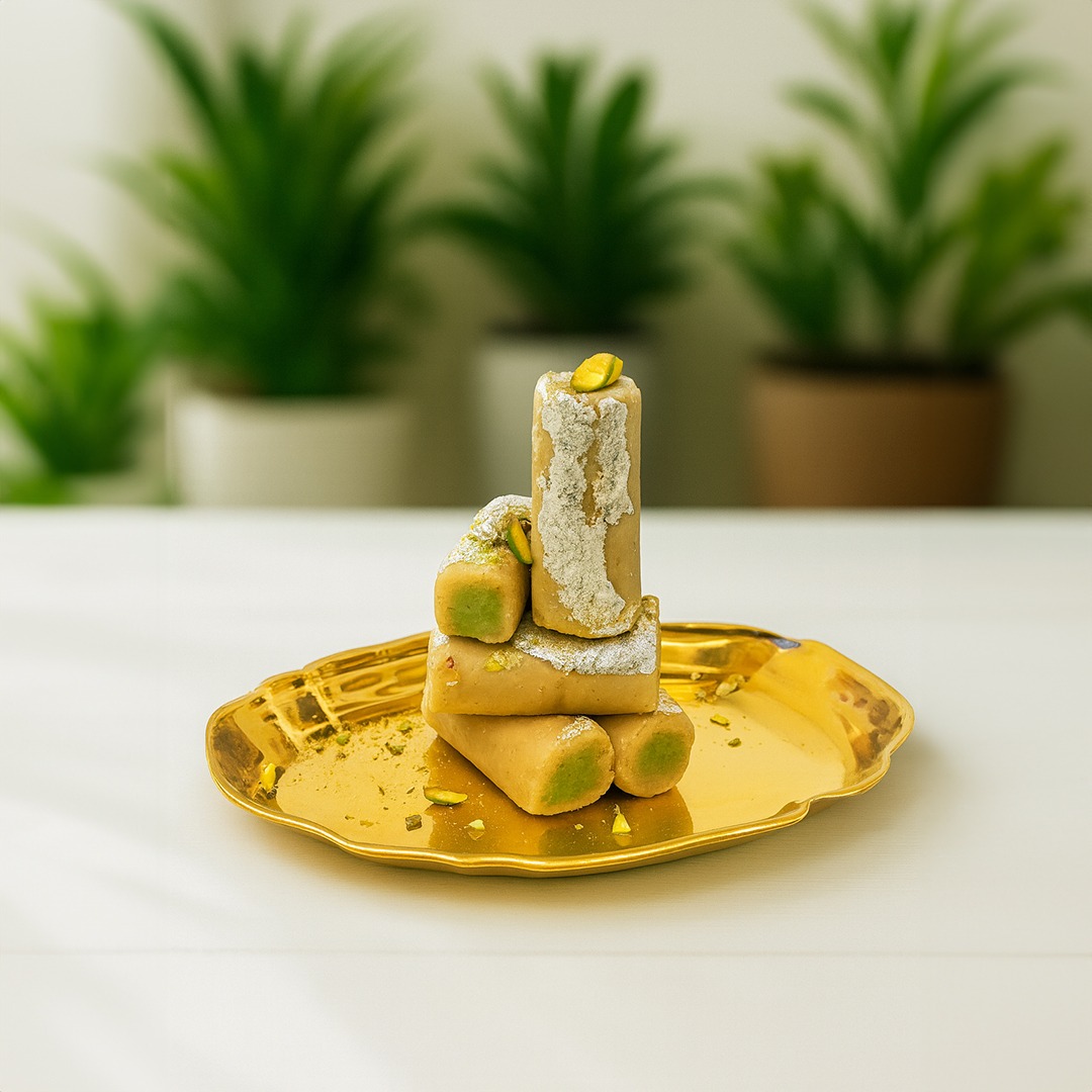 Elegant Gold Tray with Gourmet Pastries