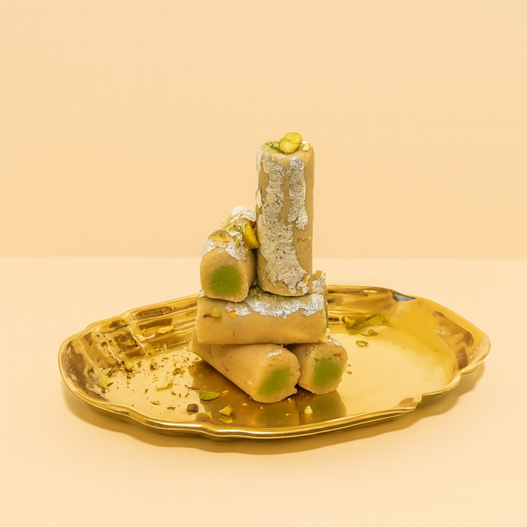 Elegant Gold Tray with Gourmet Pastries