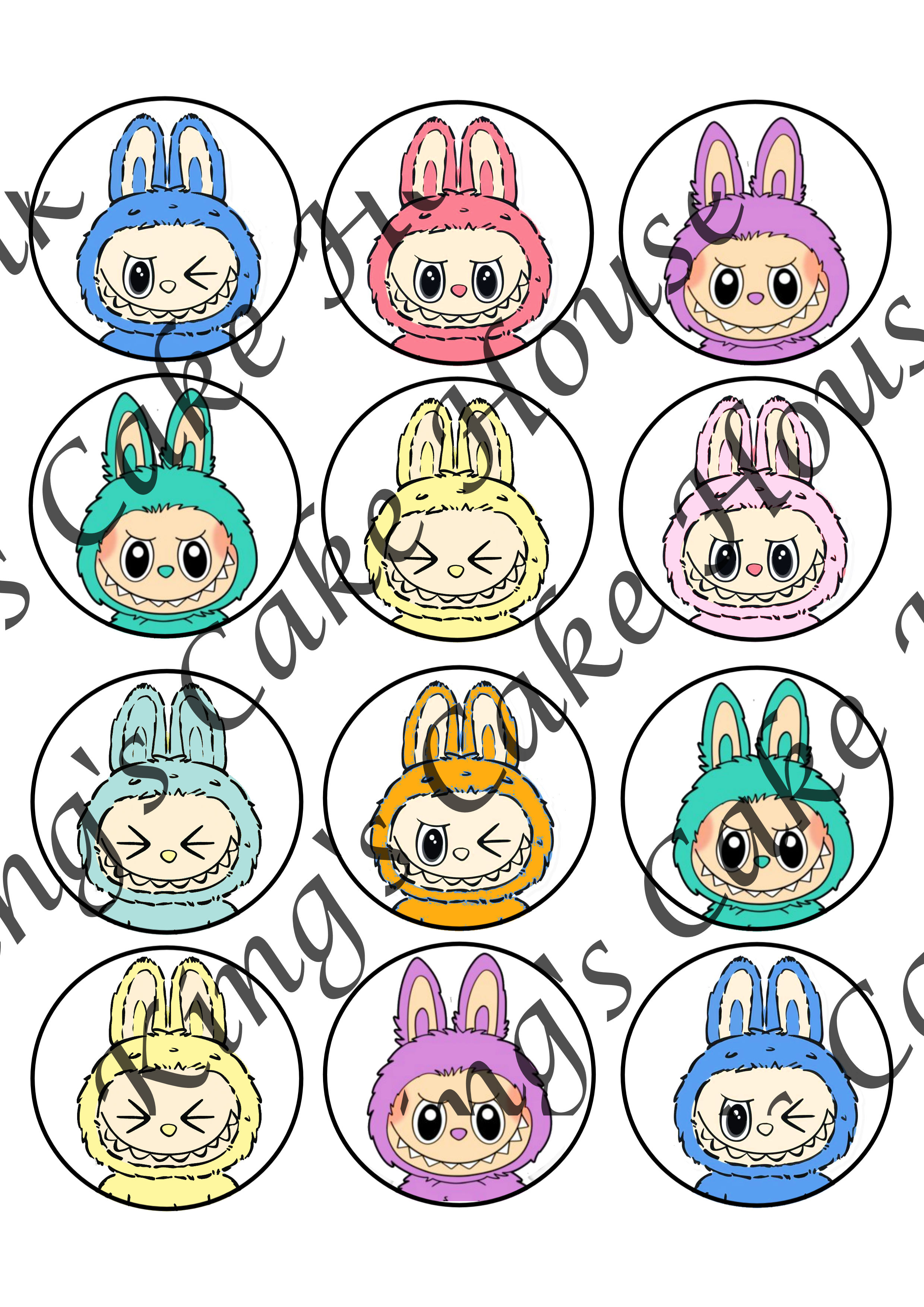 Labubu Cute Bunny Character Cupcake Toppers