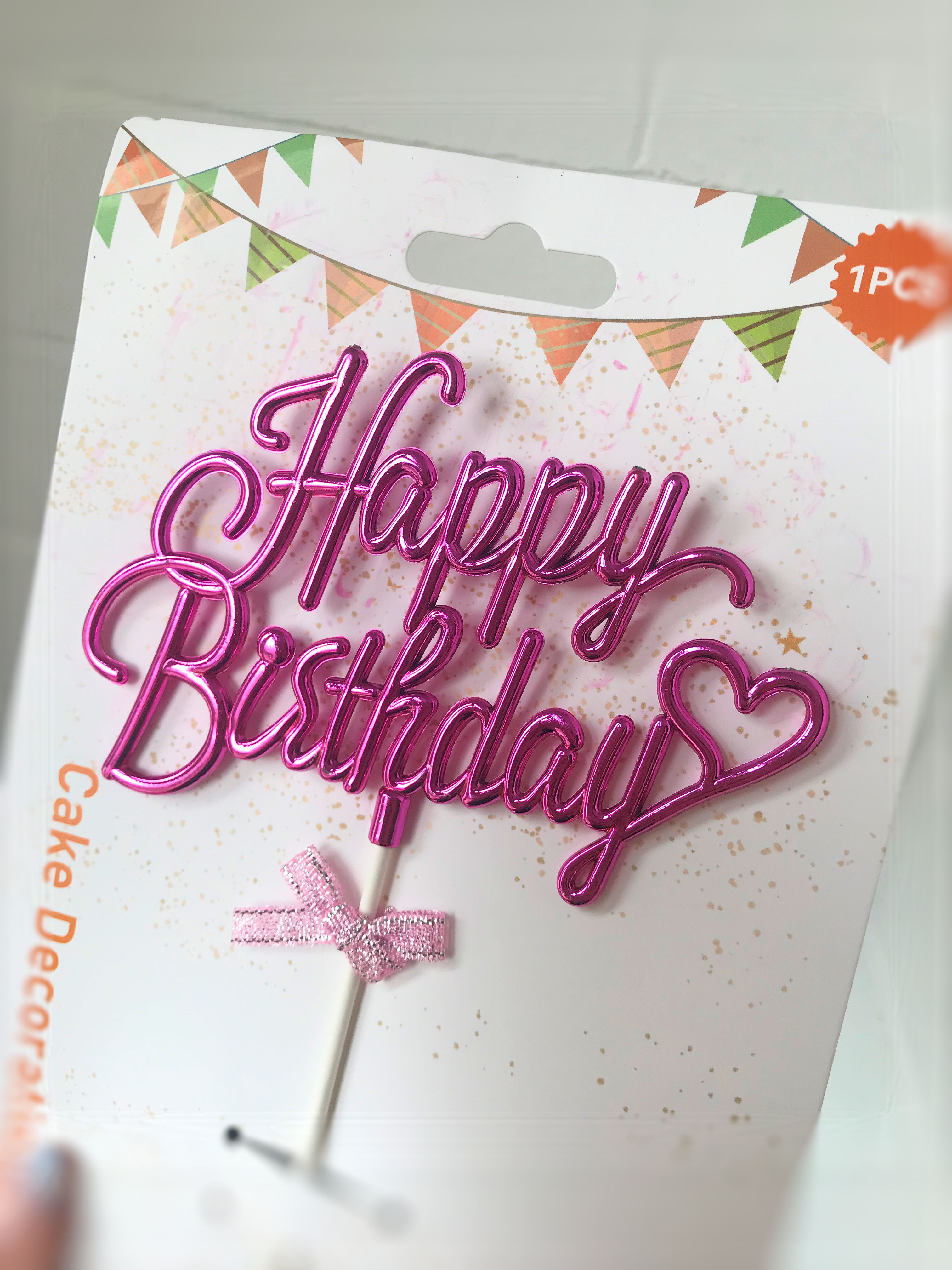 Pink Happy Birthday Cake Topper