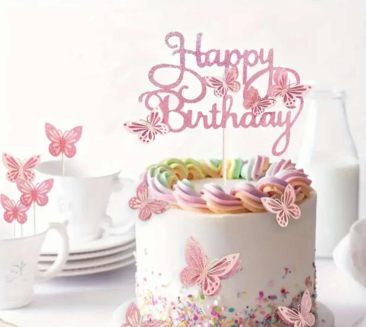 Card Butterfly Happy Birthday Cake Topper Set