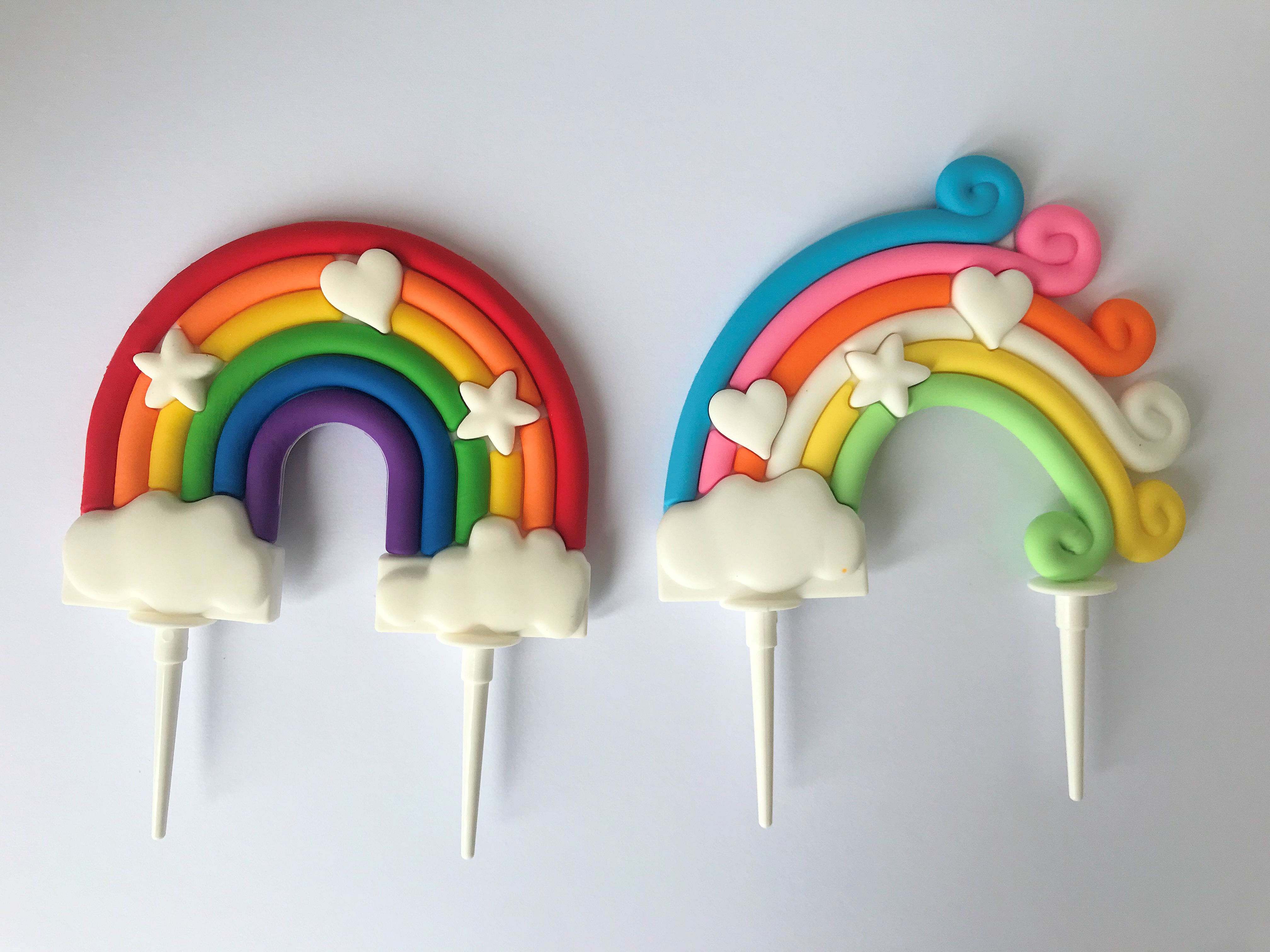 Set of two NON edible Rainbow cake topper decorations. 