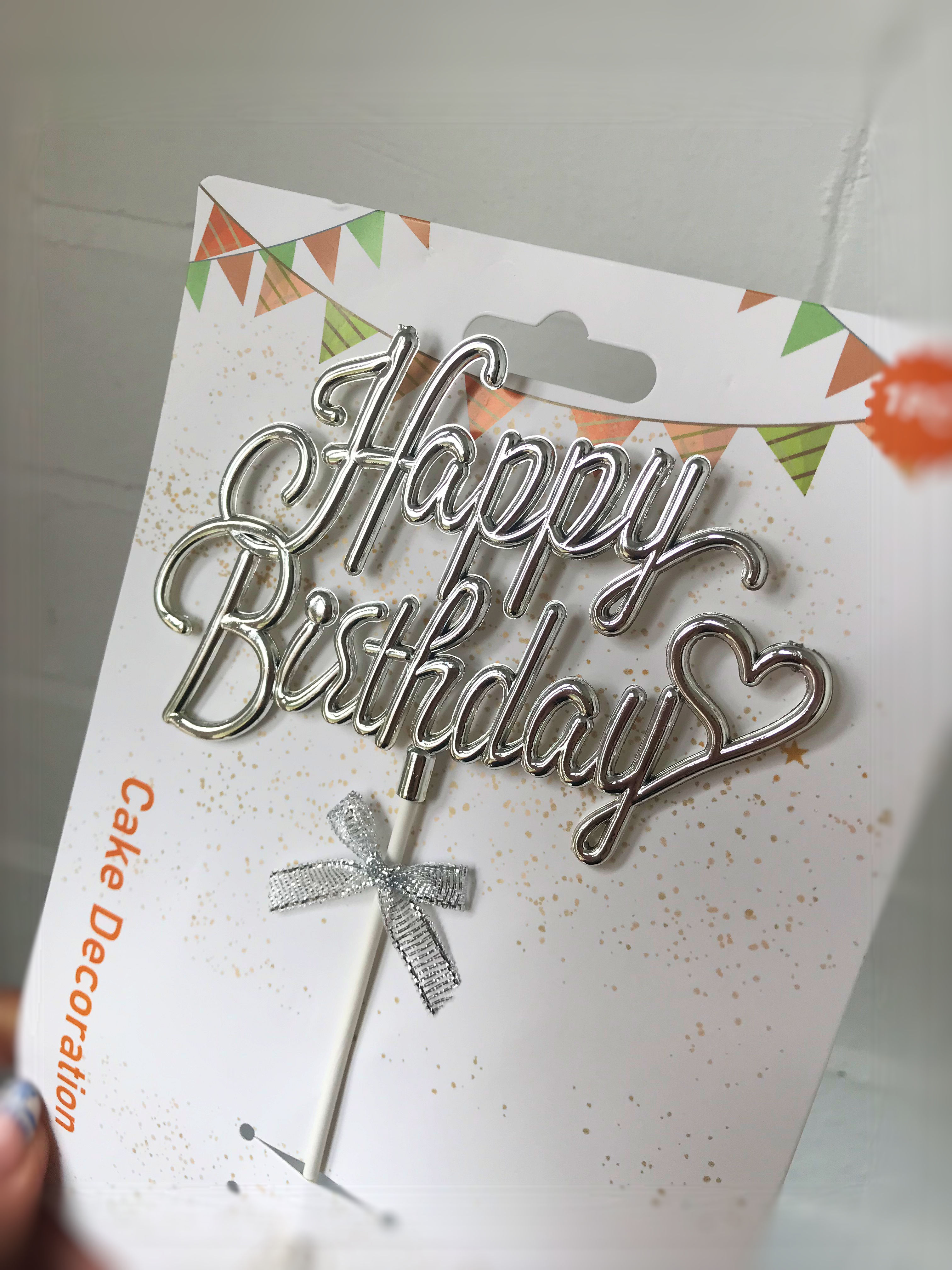Silver Happy Birthday Cake Topper