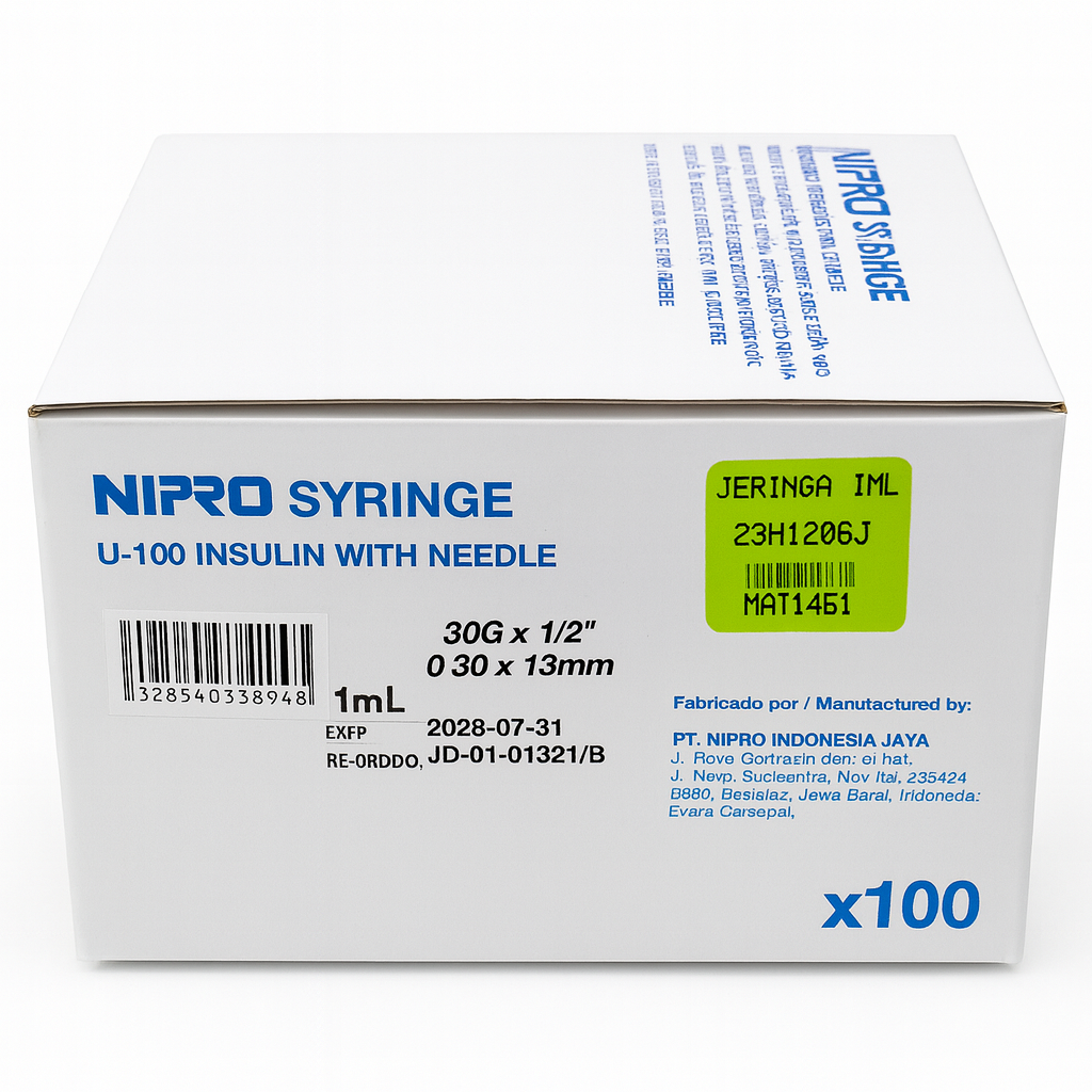 NIPRO Jeringas para insulina U-100 con aguja 1ml 30g x 1/2