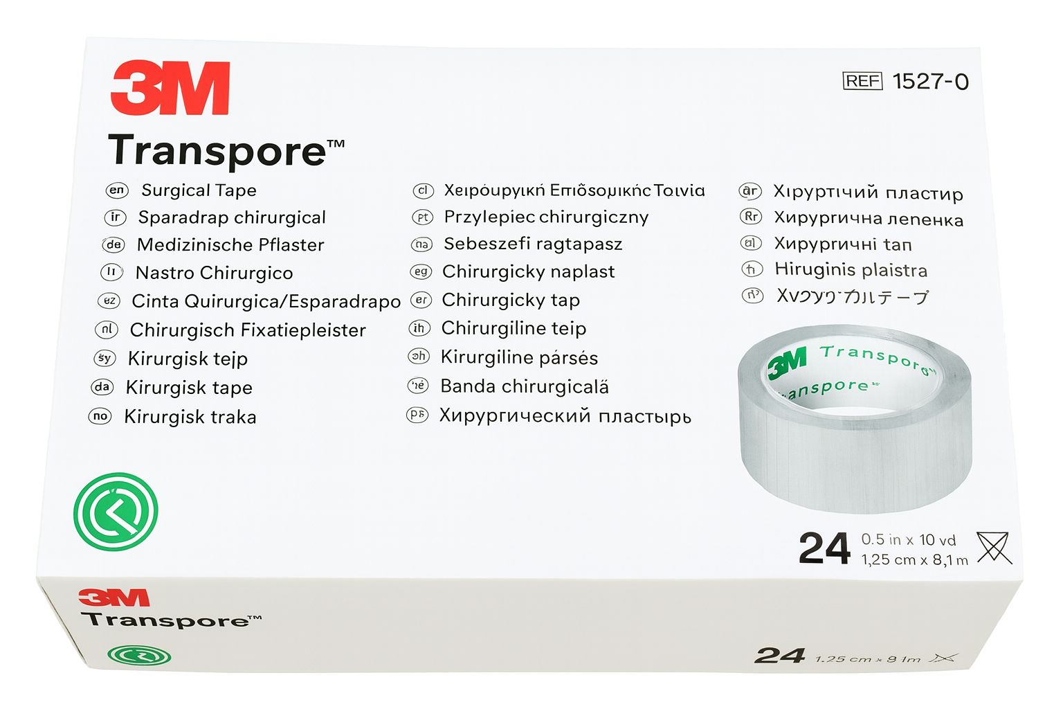 Cinta Transpore 3m 1.25 Cm 1/2 PuLG Caja C/24 Rollos 1527-0