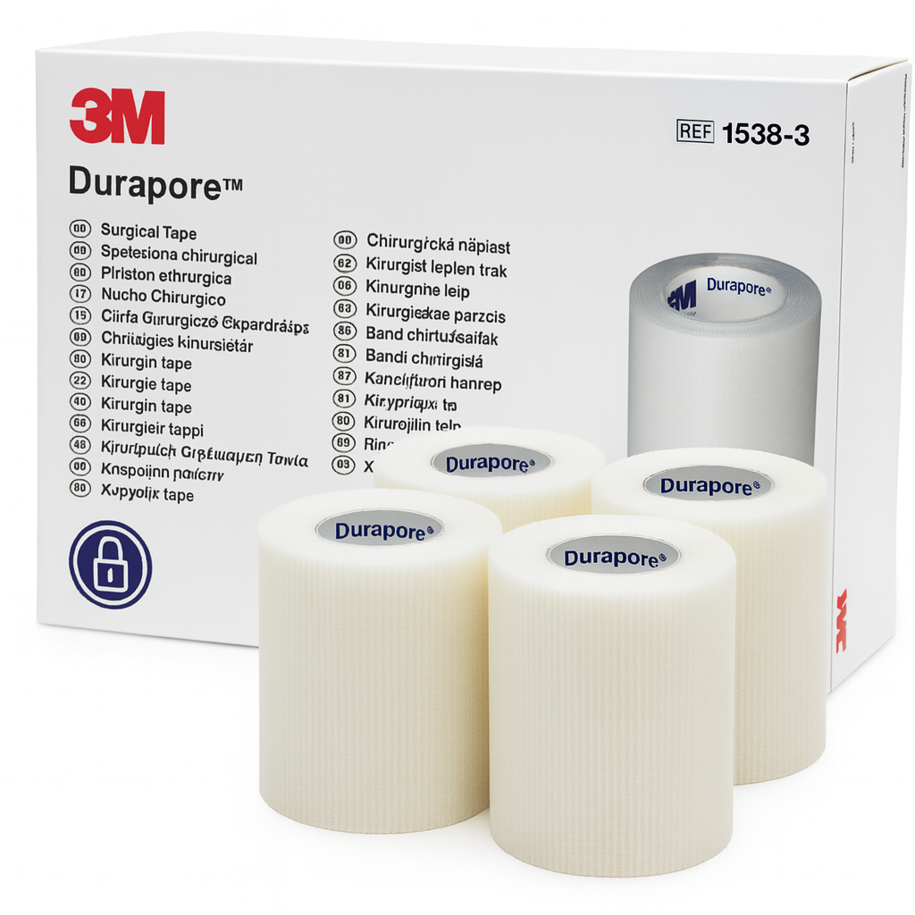 Tela Adhesiva Durapore 7.5 Cm 3 In Caja Con 4 Rollos Color Blanco