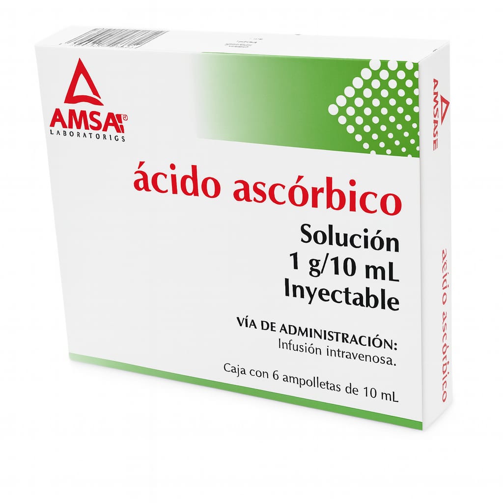 Ácido ascórbico inyectable 1g/10 ml caja con 6 ampolletas 