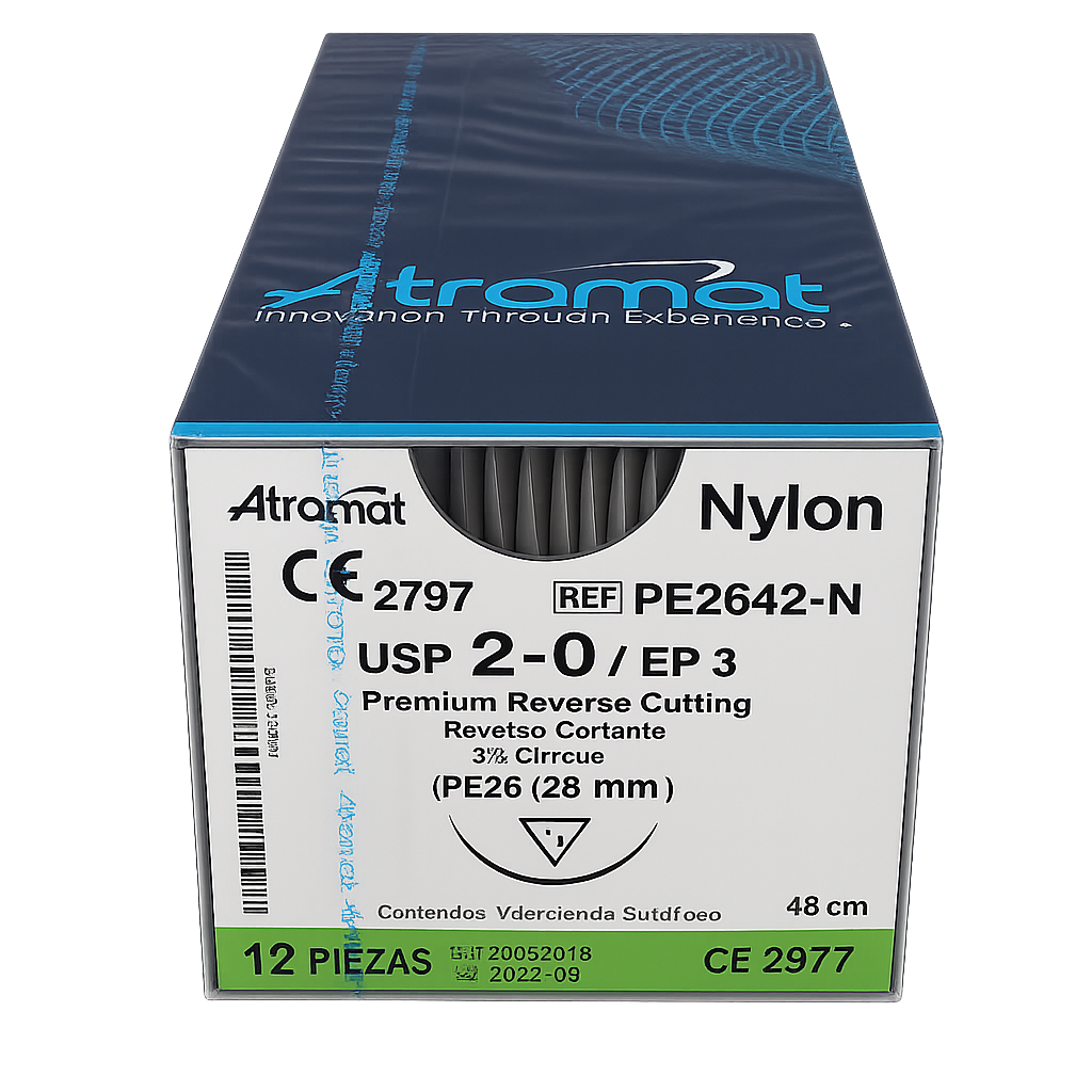 Sutura de nylon Atramat usp 2-0 PE2642-N reverse cutting