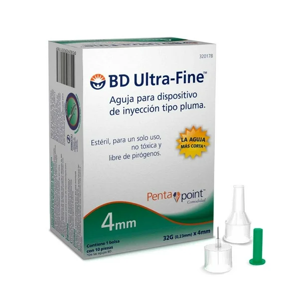 Agujas BD Ultra-Fine 4mm 32G C/10 (La aguja más corta)