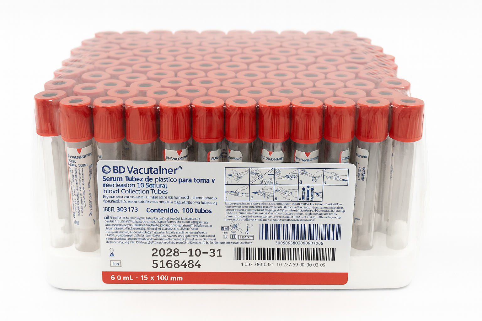 Tubos de recolección de sangre BD Vacutainer Rojo c/ 100 tubos Ref.368175 
