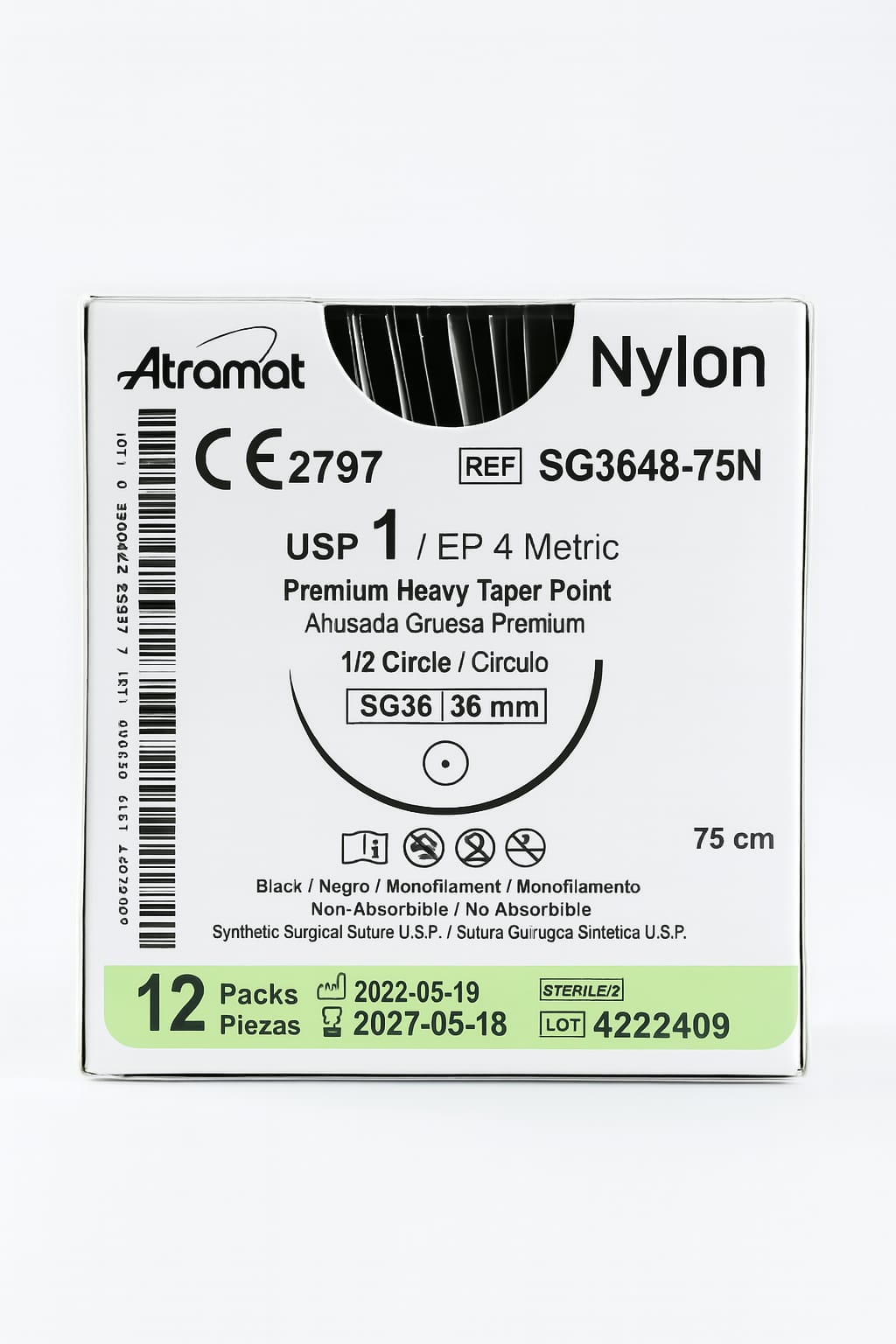 Sutura de Nylon Atramat 1 SG3648-75N