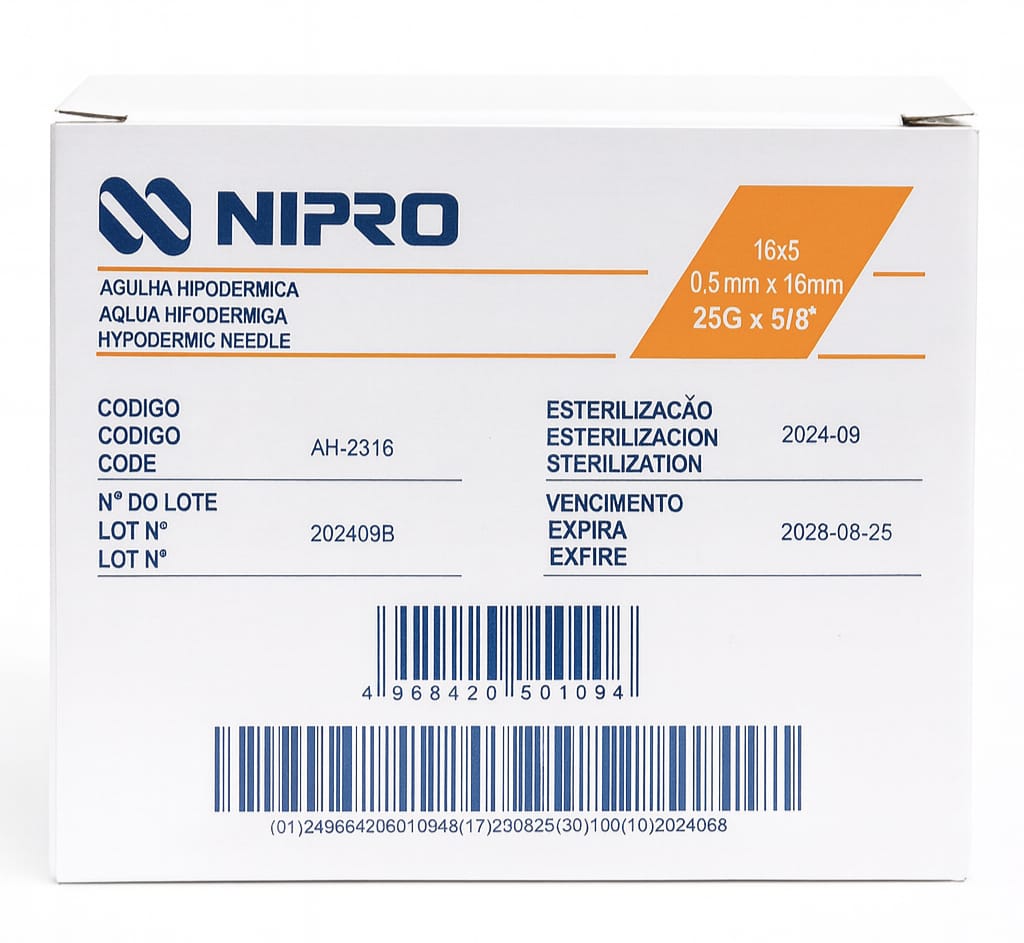 Aguja Hipodérmica Nipro 25G x 5/8” Naranja c/100