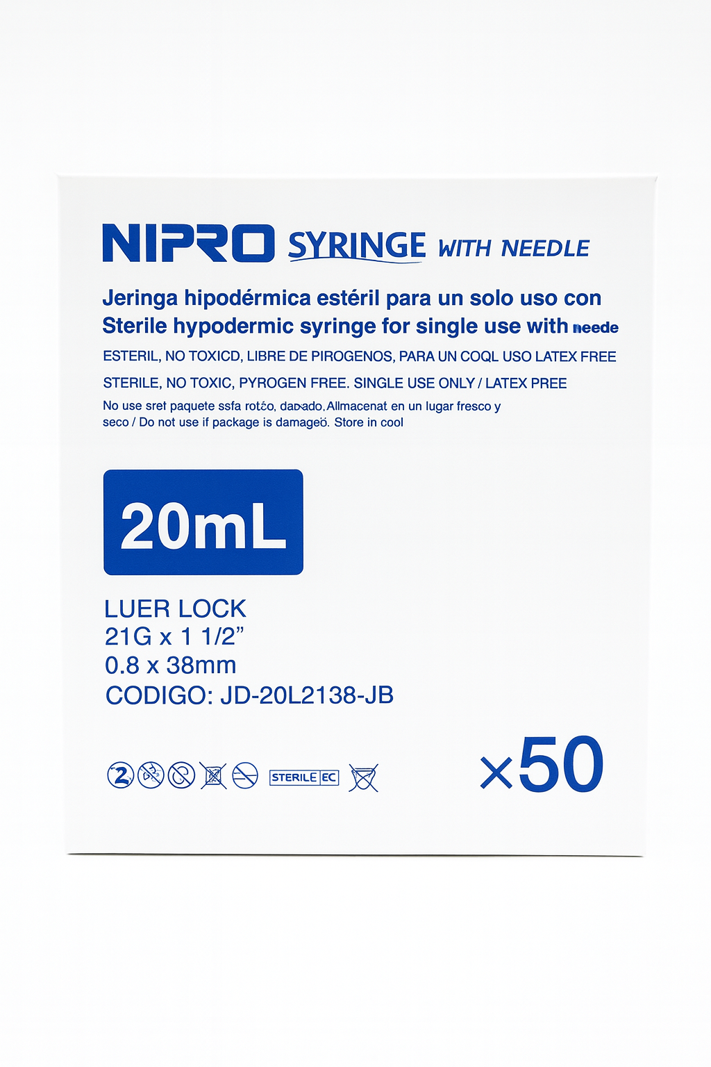 Jeringa Hipodérmica Nipro 20 mL con Aguja