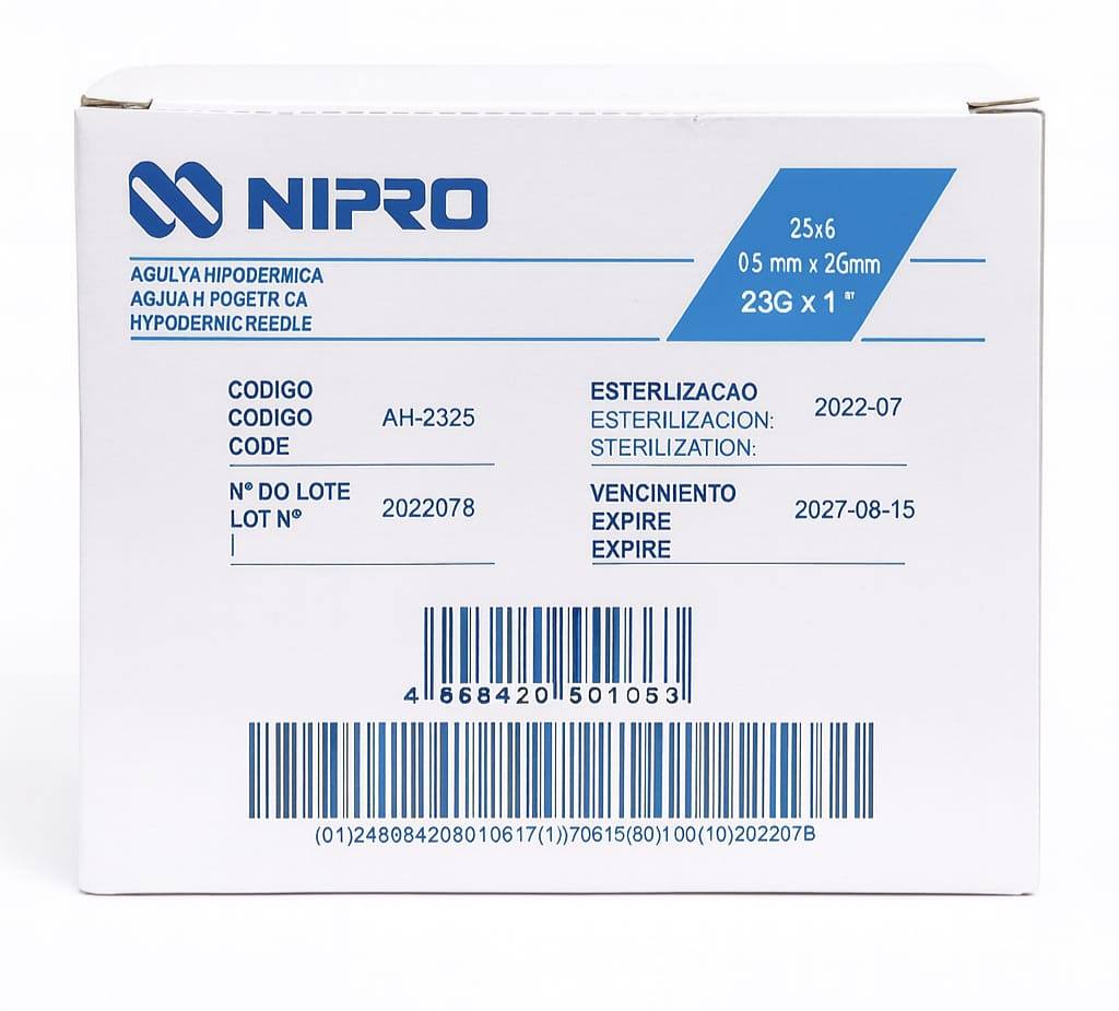 Agujas hipodérmicas Nipro 23G x 1" 25x6 azul