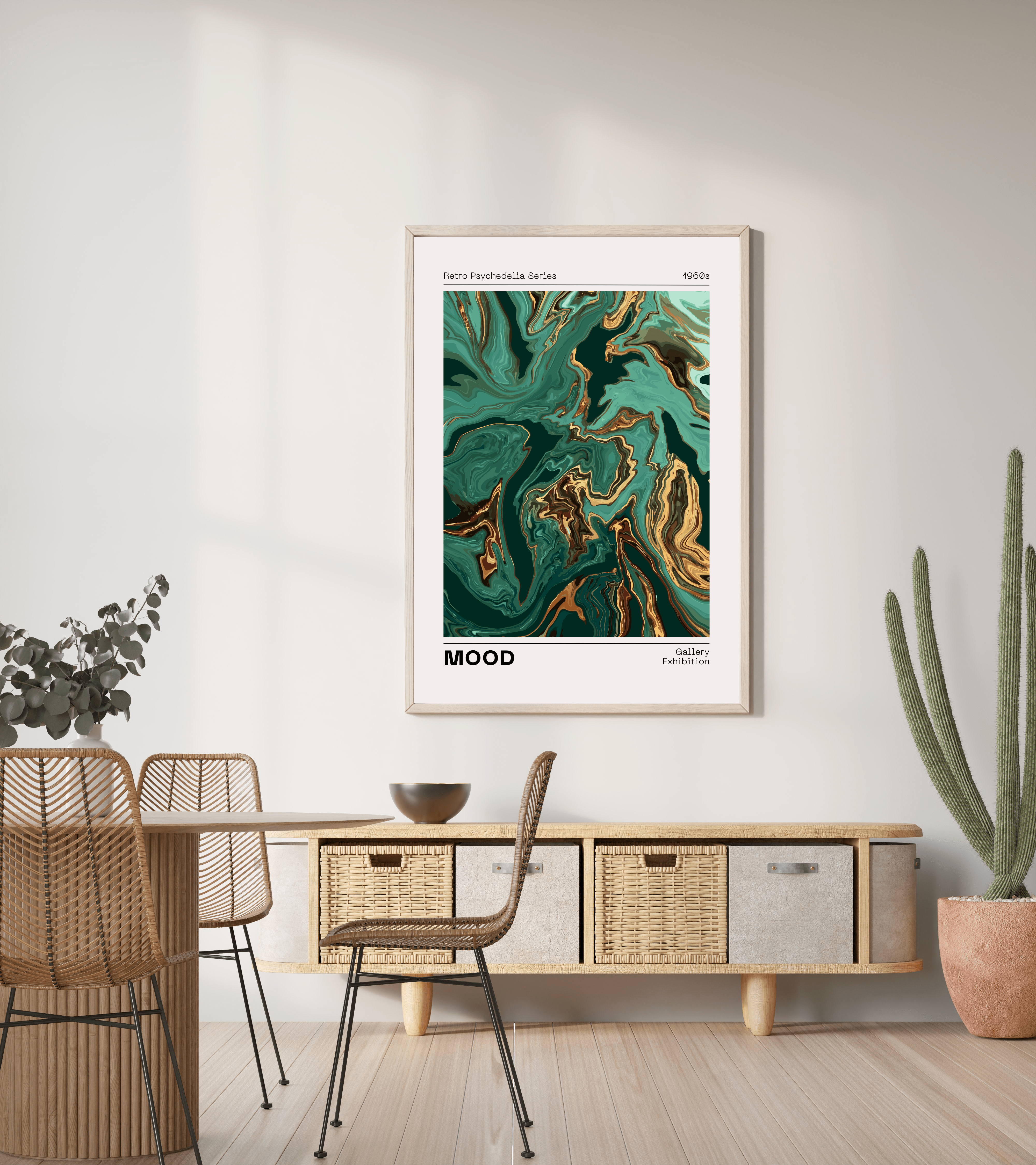 Teal ve Altın Rengi Akışkan Sanat Posteri/Çerçevesiz